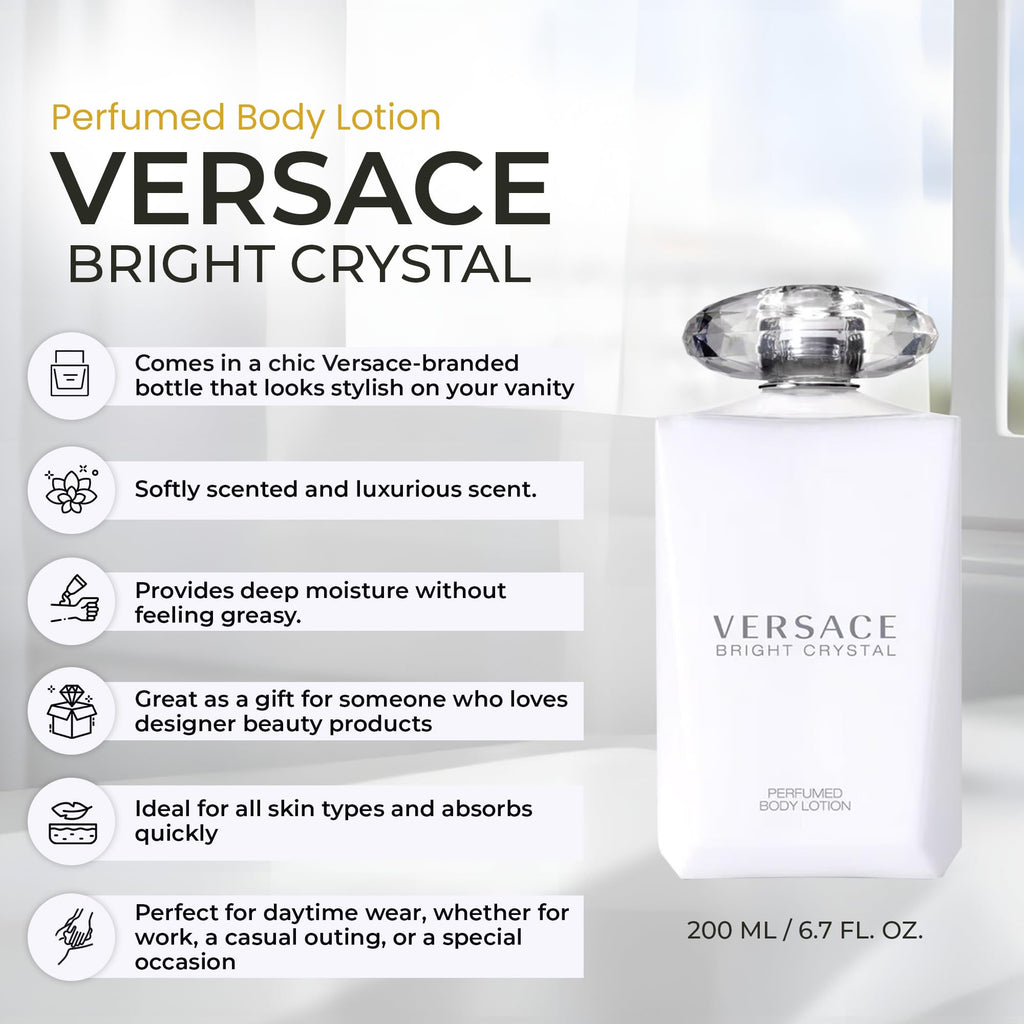 Versace Bright Crystal Perfumed Body Lotion for Women – 6.7 Ounces | Hydrating Scented Care