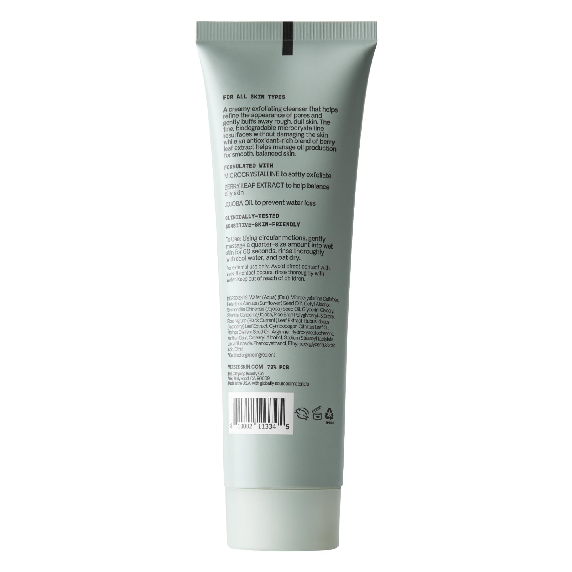 Versed Day Maker Microcrystal Exfoliating Cleanser – Creamy, Biodegradable Microcrystals, Vegan (3 oz)