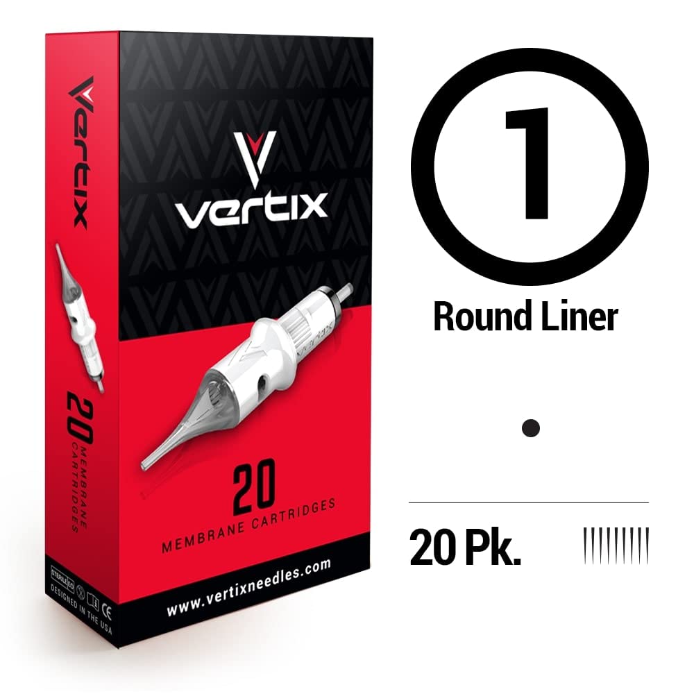Vertix 1 Round Liner Cartridges (Pack of 20) — Transparent Tip for Reduced Vibration