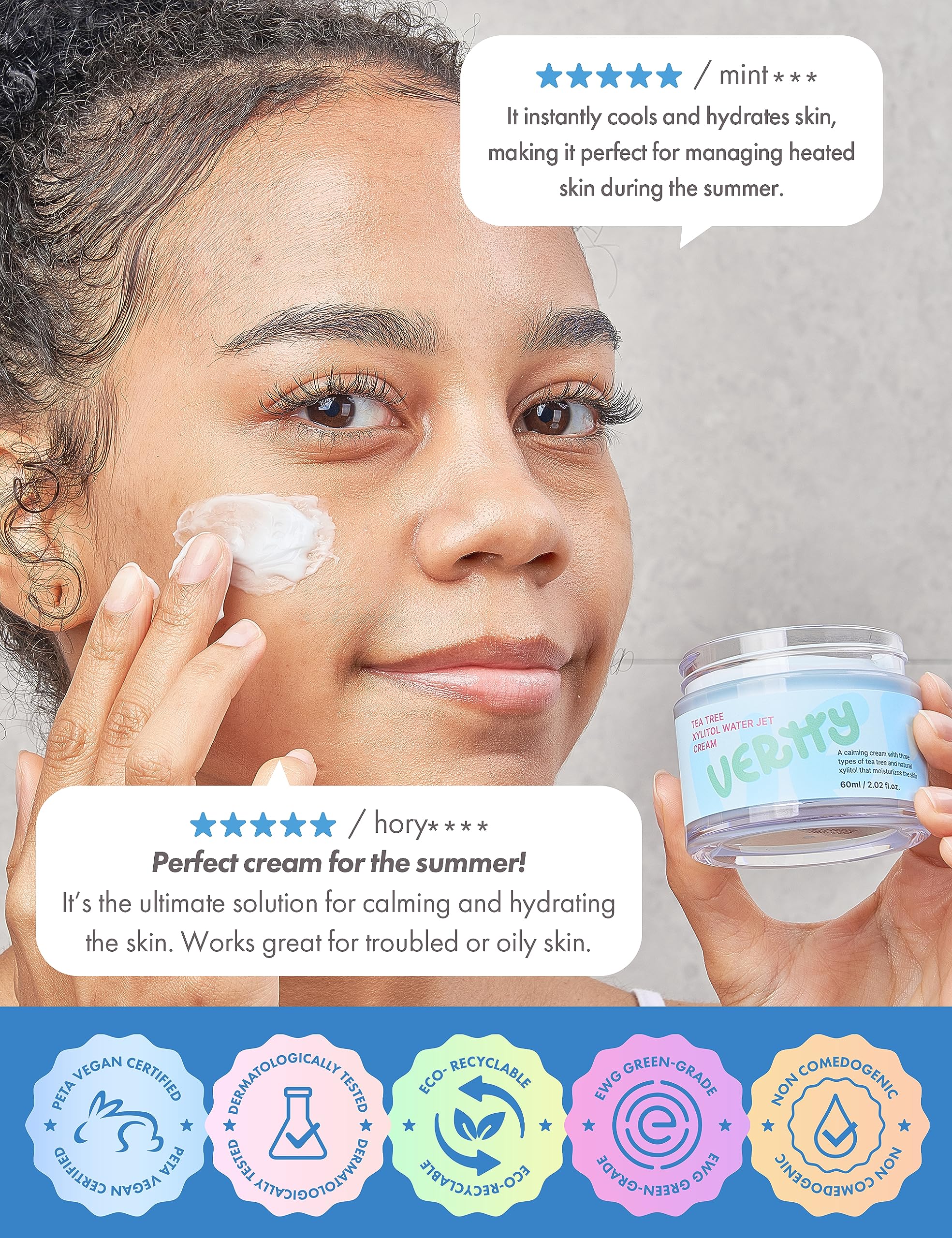Vertty Tea Tree Xylitol Hydrating Facial Cream | Cooling Non-Comedogenic Moisturizer (2oz)