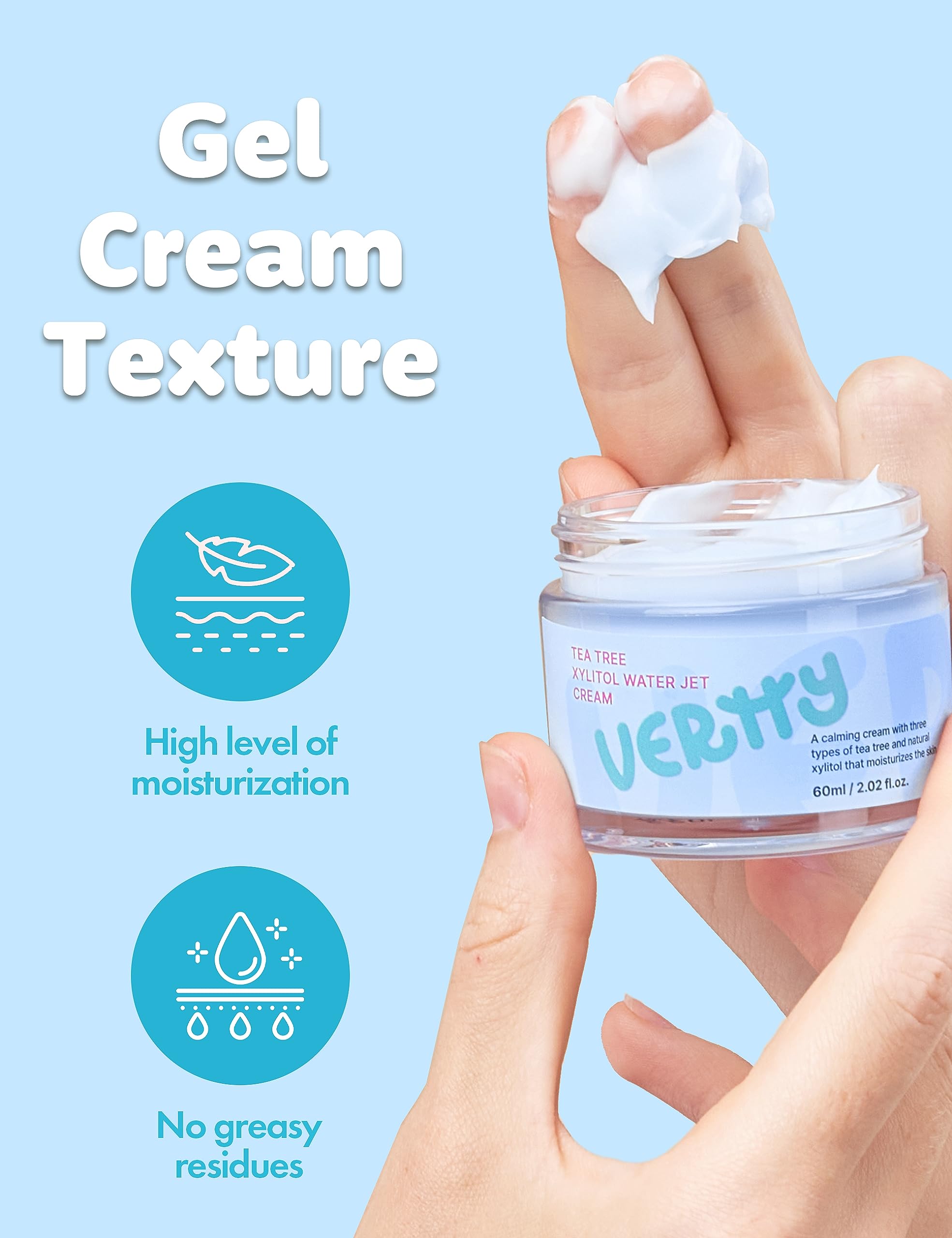 Vertty Tea Tree Xylitol Hydrating Facial Cream | Cooling Non-Comedogenic Moisturizer (2oz)