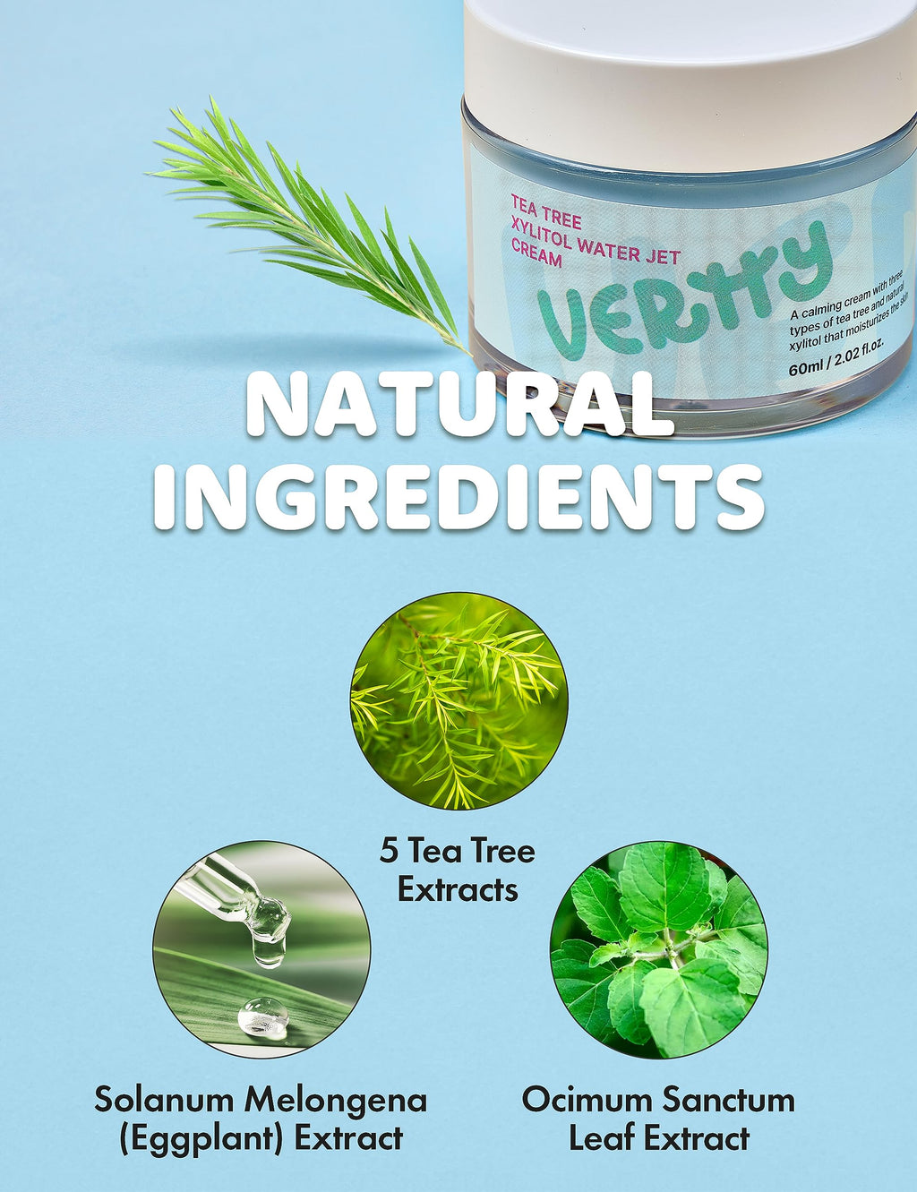 Vertty Tea Tree Xylitol Hydrating Facial Cream | Cooling Non-Comedogenic Moisturizer (2oz)
