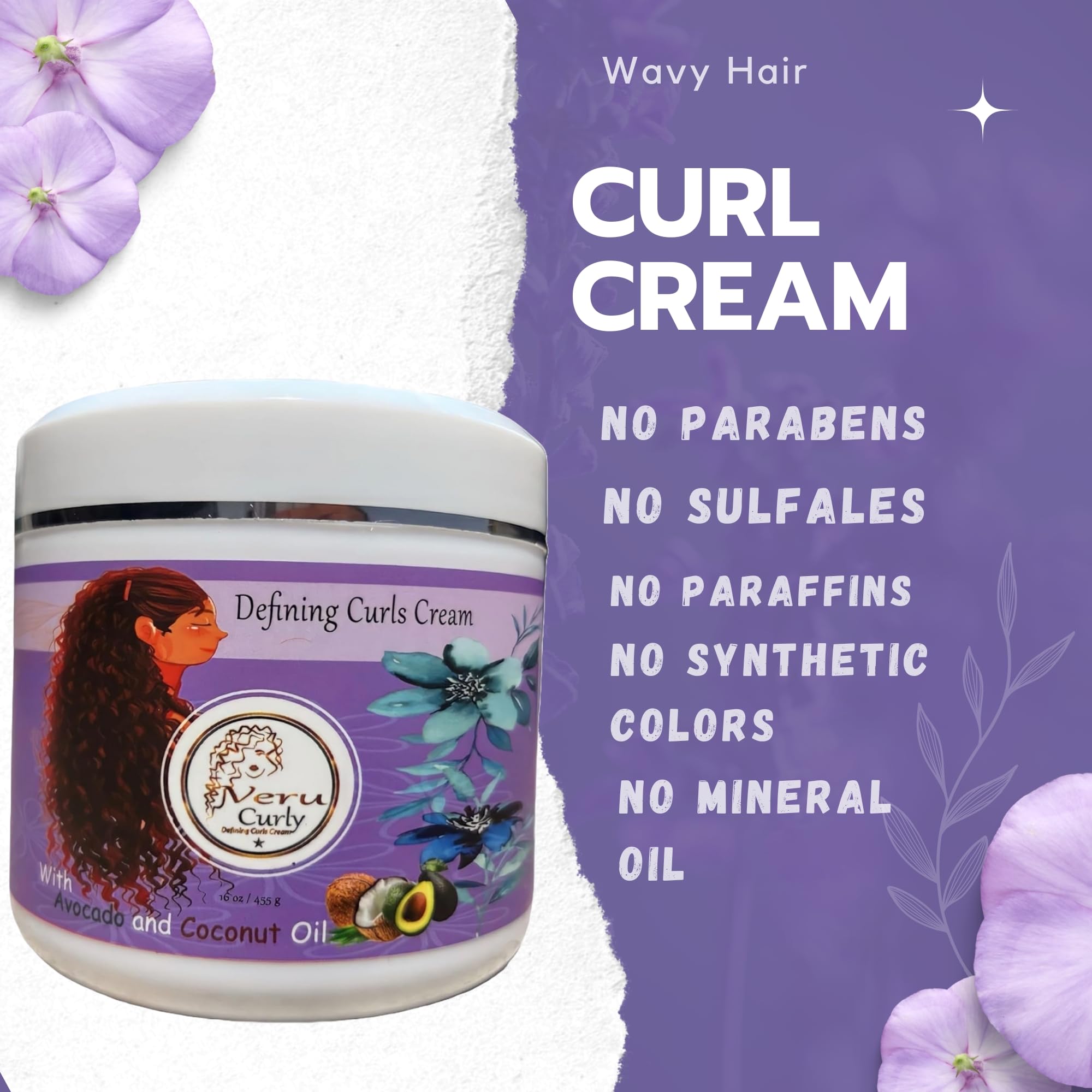 VeruCurly Curl Cream for Wavy Hair – Pack of 2 (32 oz) | Hydrating, Non-Sticky, Breakage Protection