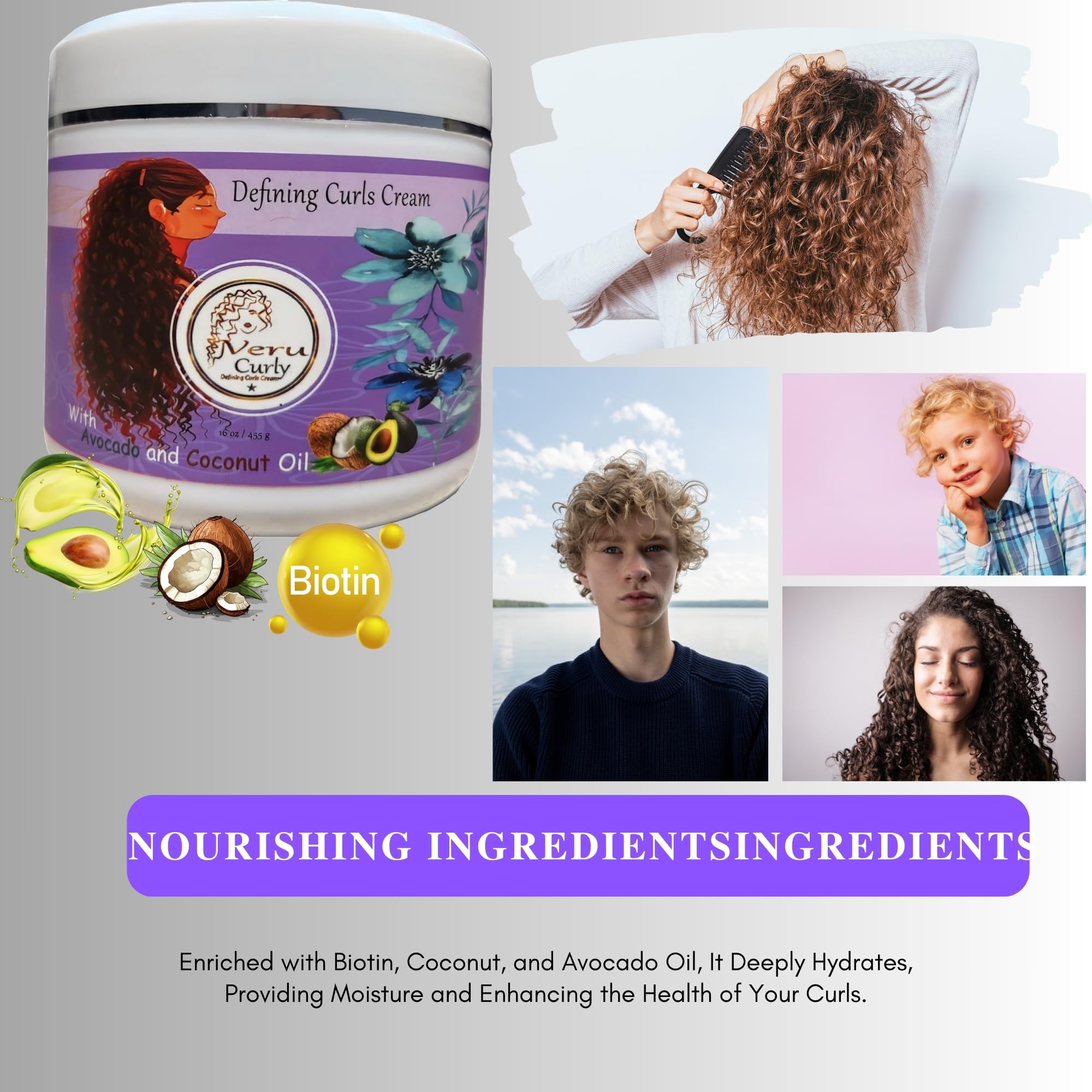 VeruCurly Curl Cream for Wavy Hair – Pack of 2 (32 oz) | Hydrating, Non-Sticky, Breakage Protection