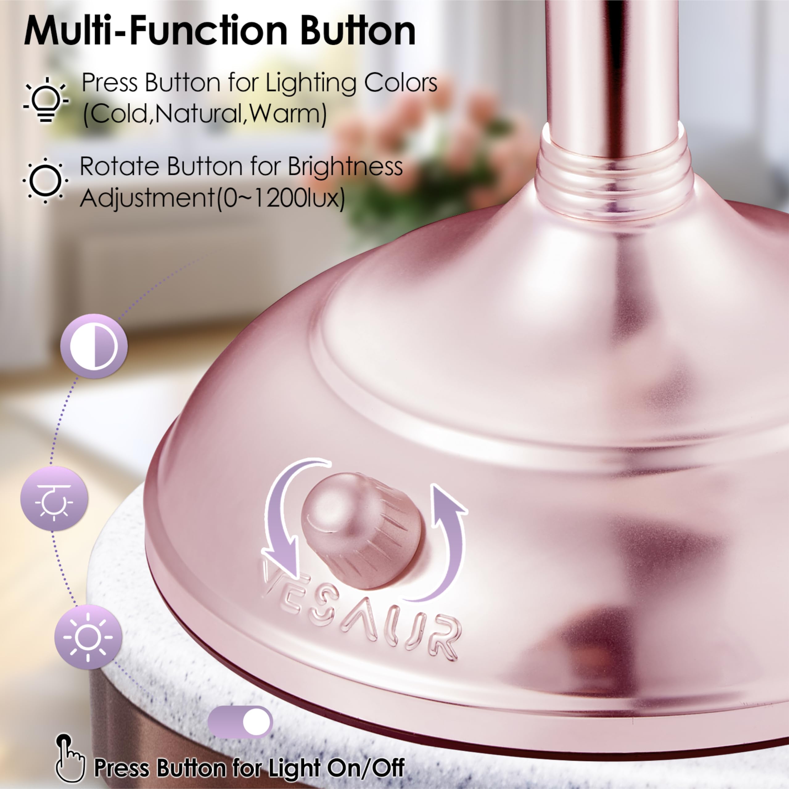 VESAUR Lighted Makeup Mirror Rose Gold Nickel — 8.5-Inch, Dual-Sided 1X/10X HD Magnification with 90 LEDs