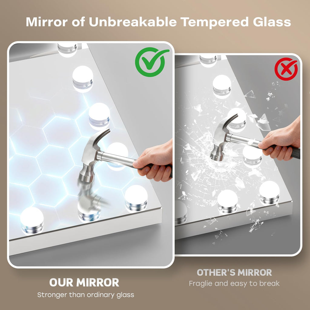 VESAUR 23x18 Vanity Mirror with Lights | 10X/15X Magnification, 15 LED Bulbs, USB-C Charger