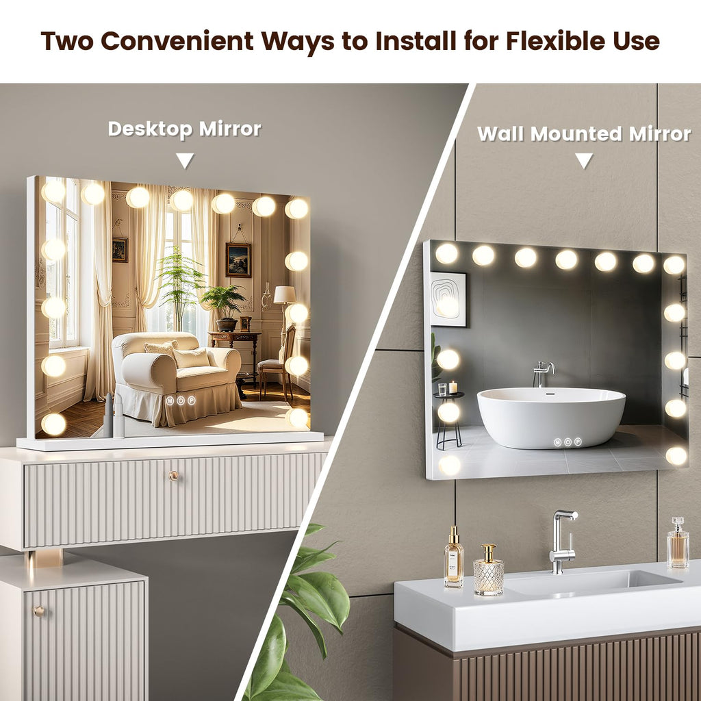 VESAUR 23x18 Vanity Mirror with Lights | 10X/15X Magnification, 15 LED Bulbs, USB-C Charger