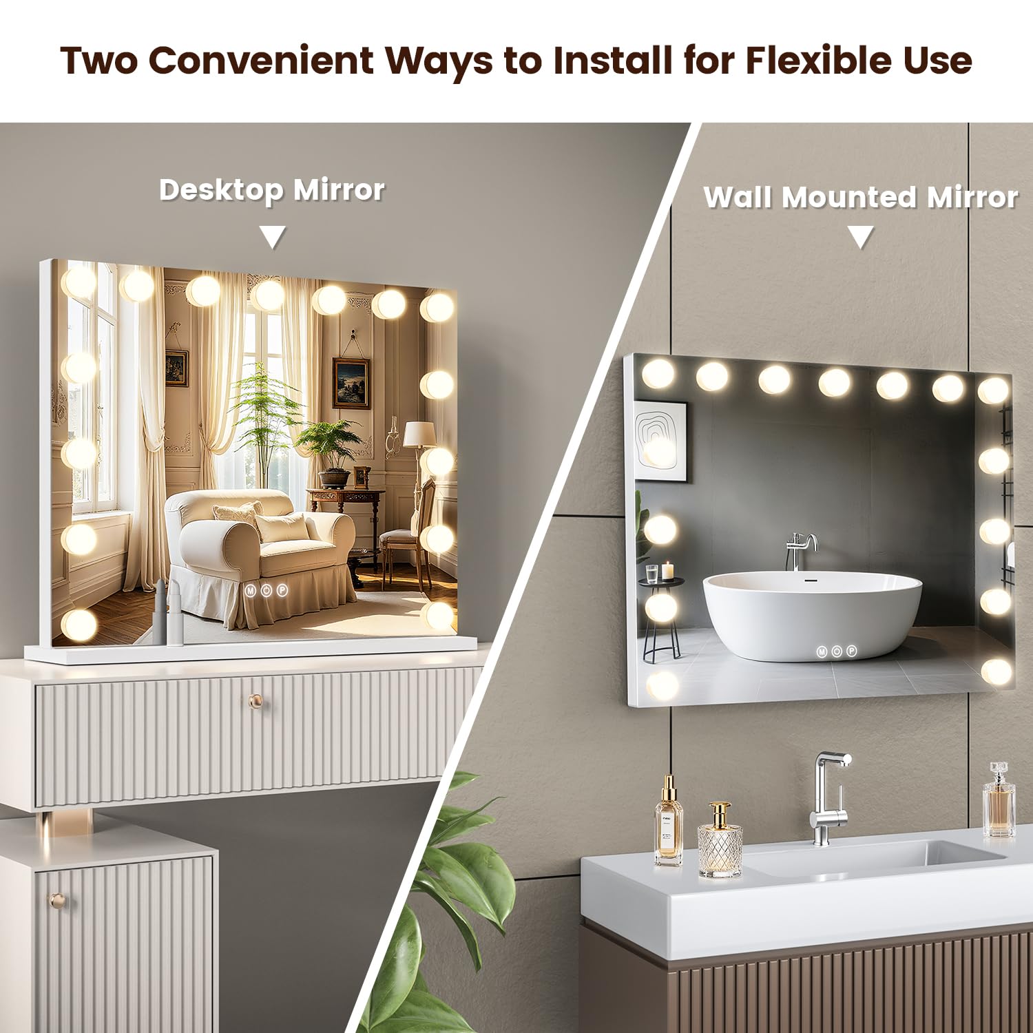 VESAUR 23x18 Vanity Mirror with Lights | 10X/15X Magnification, 15 LED Bulbs, USB-C Charger