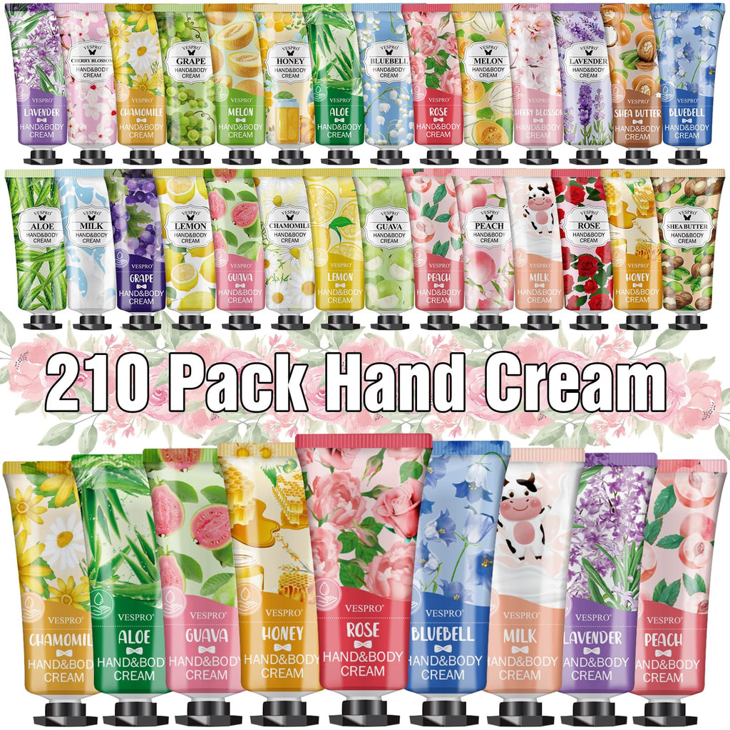 VESPRO 210 Pack Moisturizing Hand Cream Gift Set – 14 Scents, Travel-Size, Bulk Gifts
