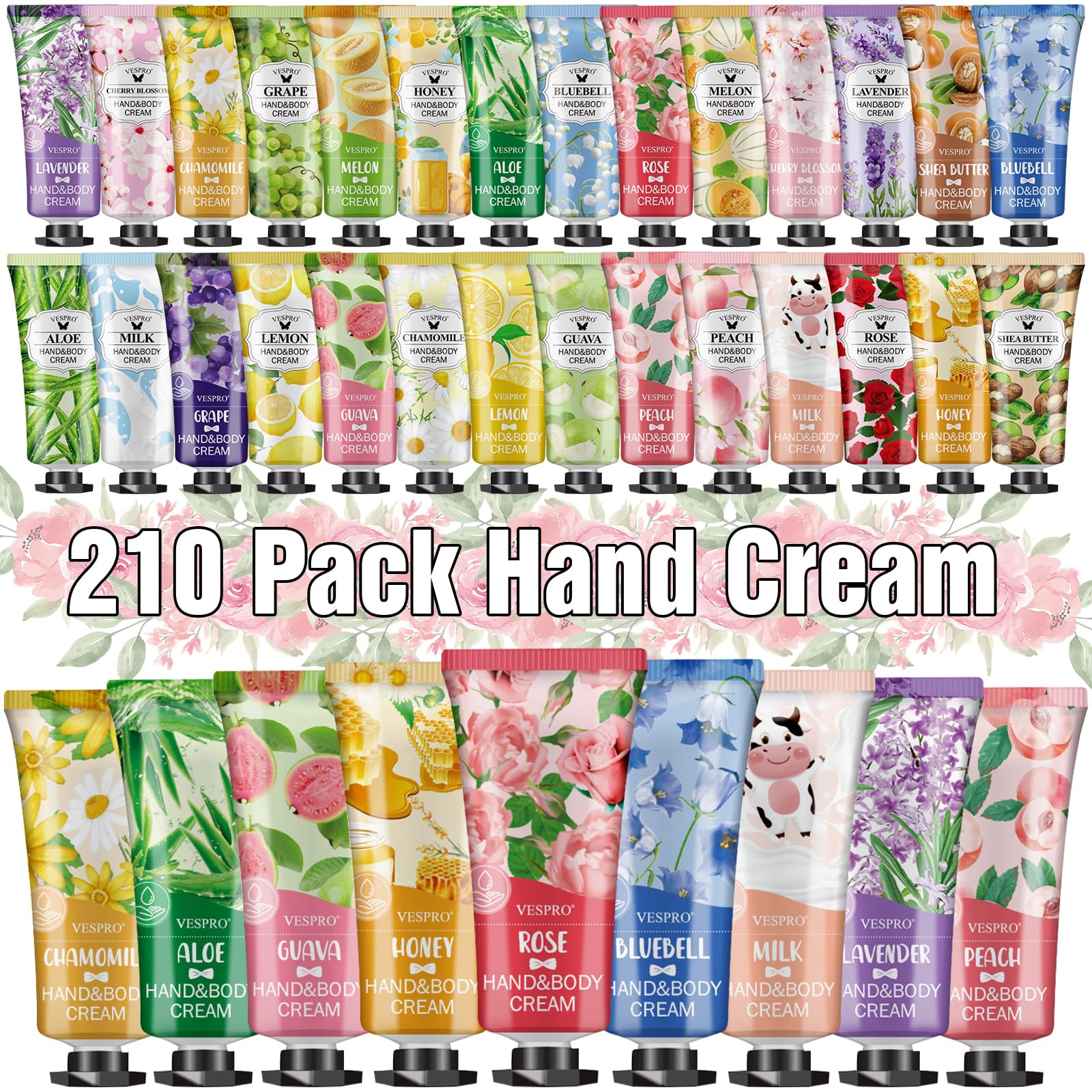 VESPRO 210 Pack Moisturizing Hand Cream Gift Set – 14 Scents, Travel-Size, Bulk Gifts
