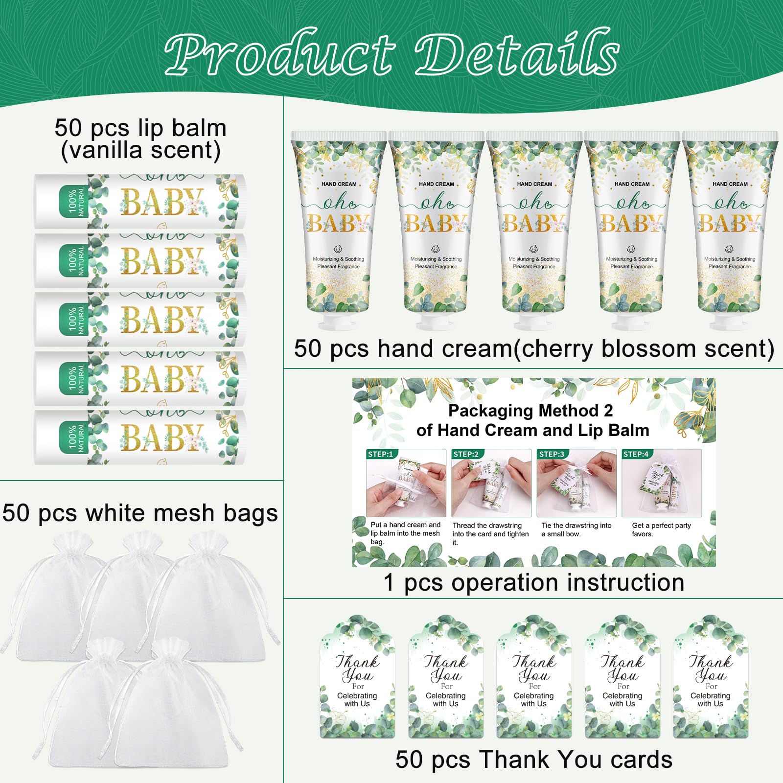 VESPRO 50 Pack Hand Cream & Lip Balm Gift Sets for Baby Showers and Bridal Showers