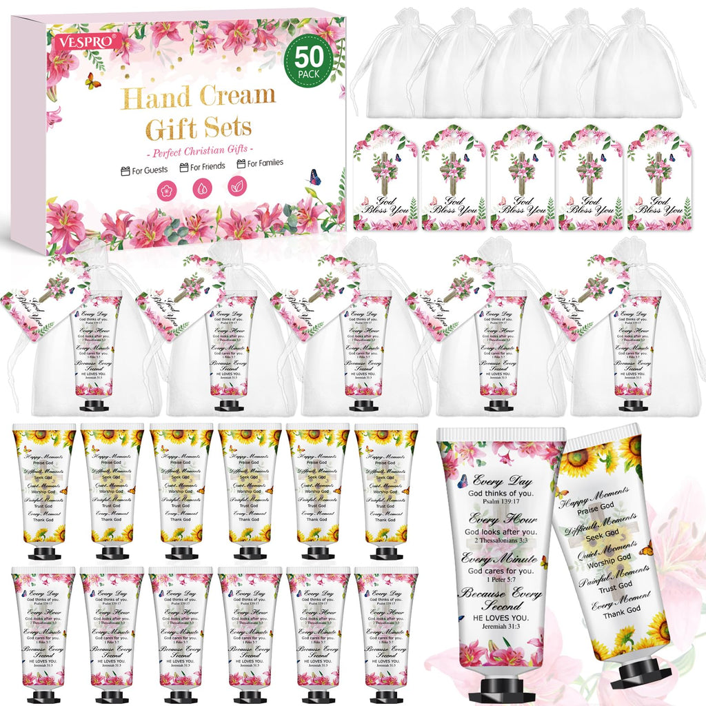 VESPRO 50-Pack Christian Hand Cream Gifts with Prayer Cards | Bible Verse Gifts for Women