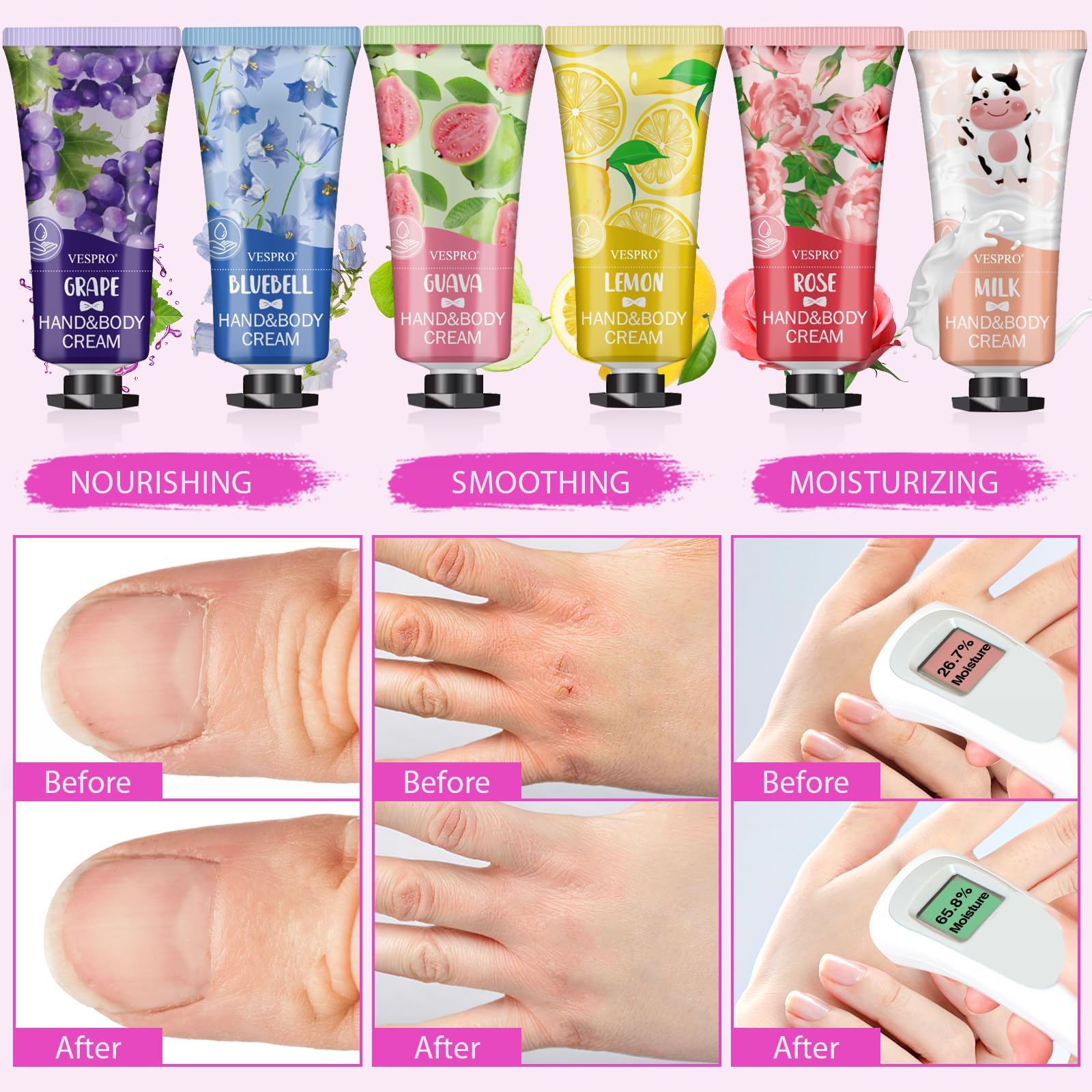 VESPRO 70-Pack Hand Cream Gift Set | 14 Scents, Travel-Size Moisturizers for Dry Hands
