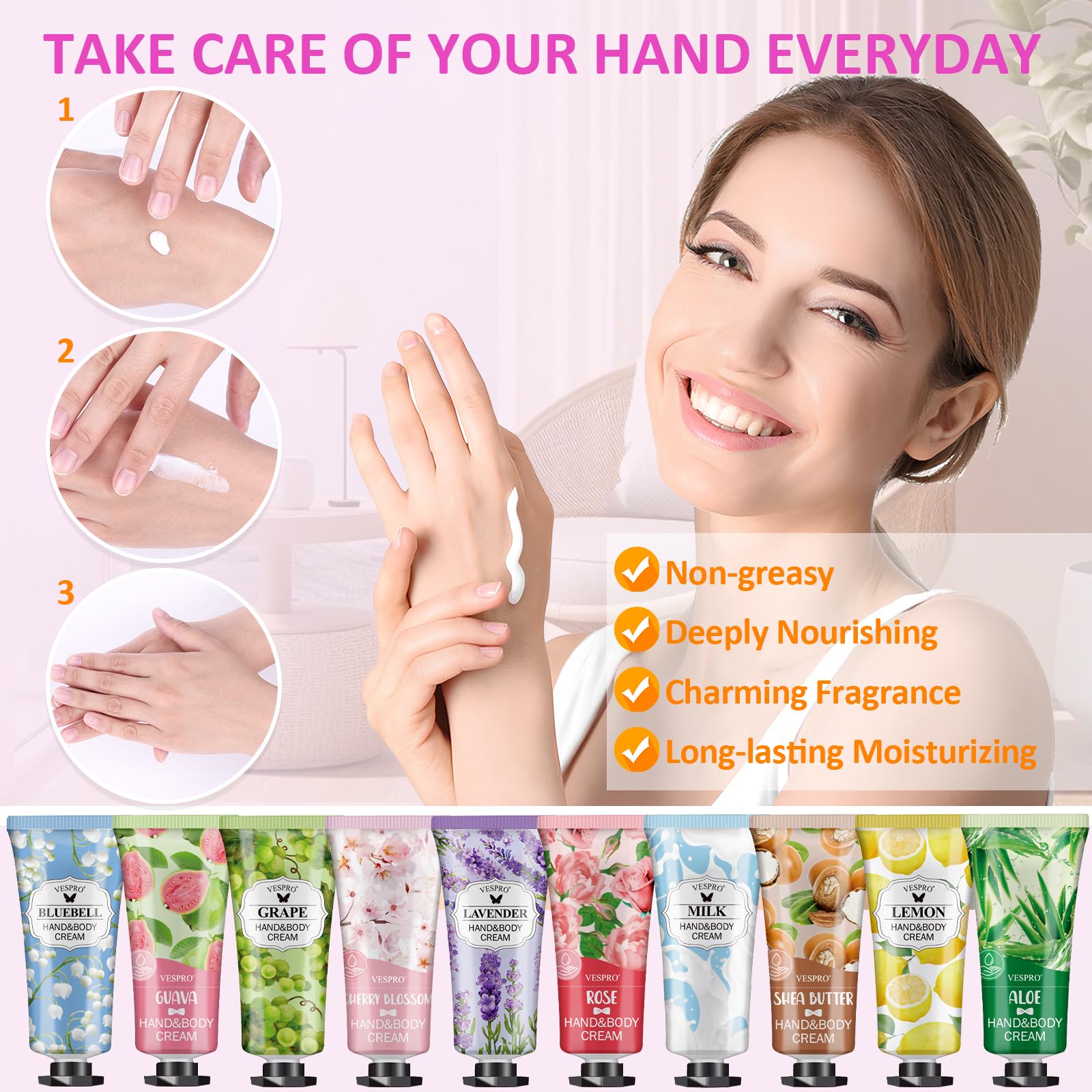 VESPRO 70-Pack Hand Cream Gift Set | 14 Scents, Travel-Size Moisturizers for Dry Hands