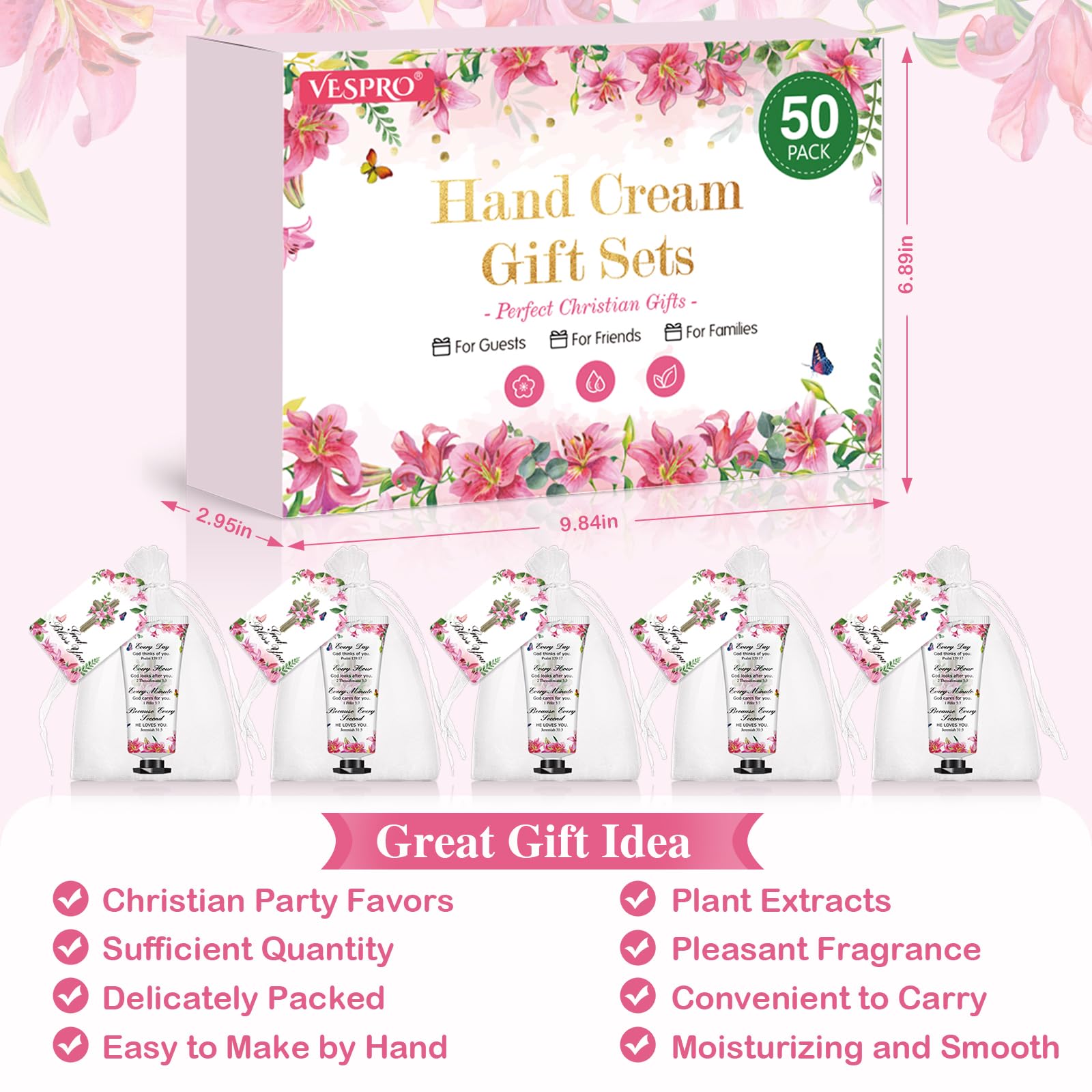 VESPRO 50-Pack Christian Hand Cream Gifts with Prayer Cards | Bible Verse Gifts for Women