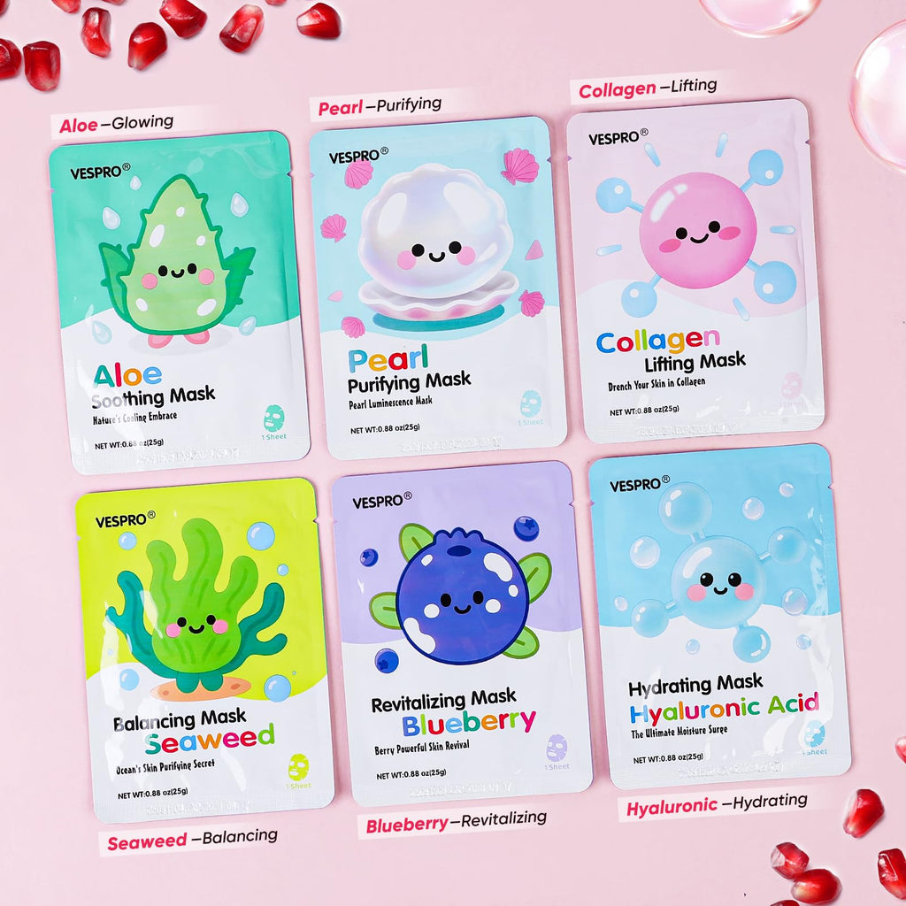 VESPRO 36 Pack Skincare Masks – Hydrating & Moisturizing Sheet Mask Bundle for All Skin Types