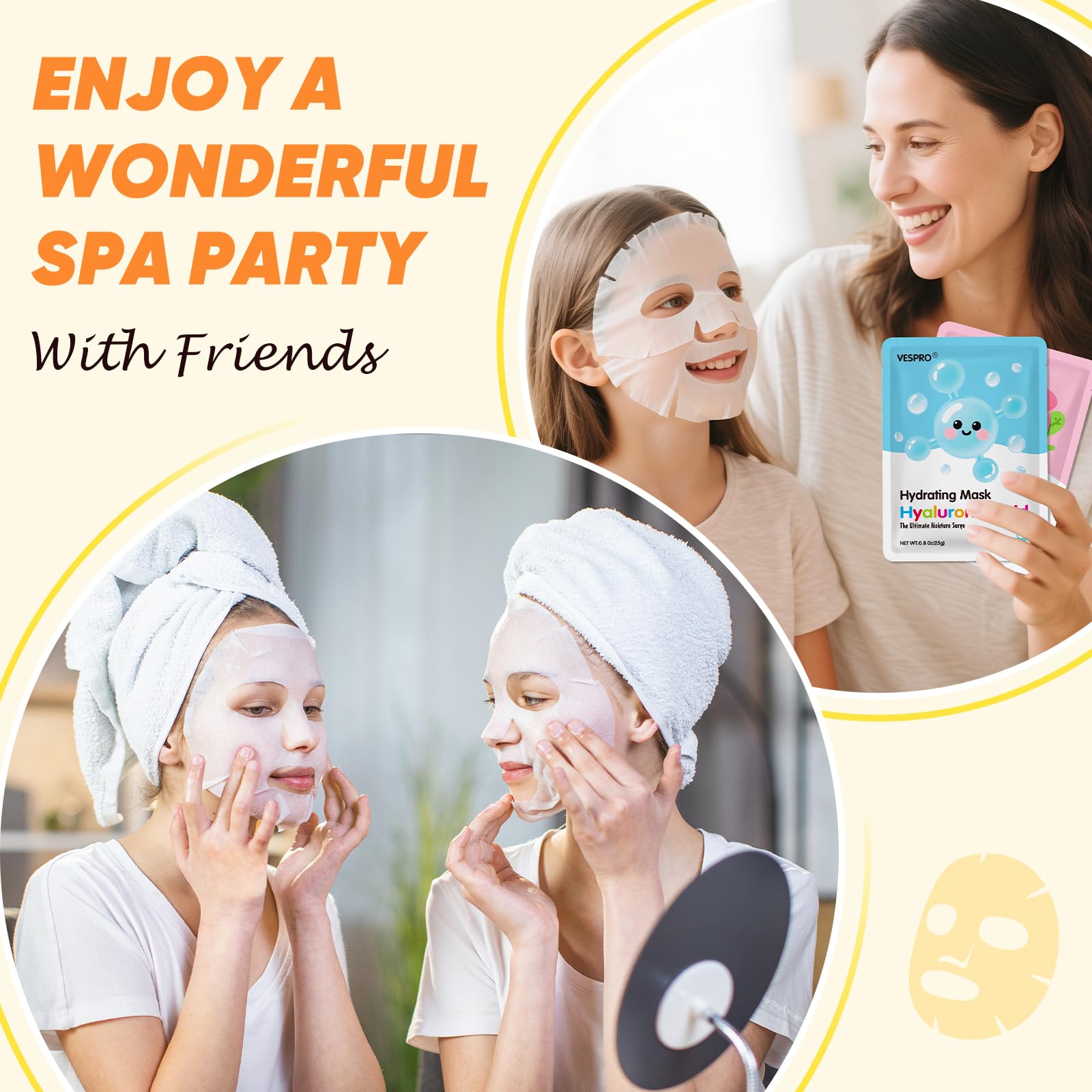 VESPRO 60-Pack Collagen Facial Masks – Hydration for All Skin Types (12 Types x 5 Pcs)