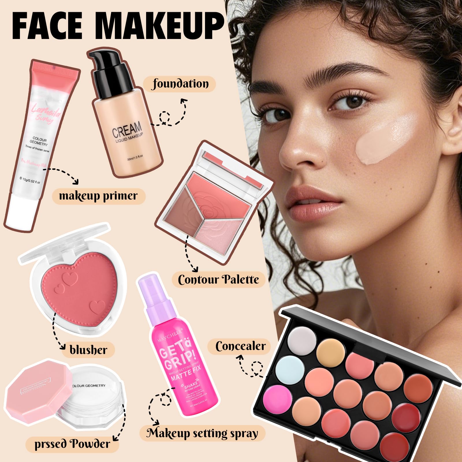 VESPRO All-In-One Makeup Kit – 40-Color Eyeshadow Palette, Foundations & Brushes | Gift Set for Women & Beginners