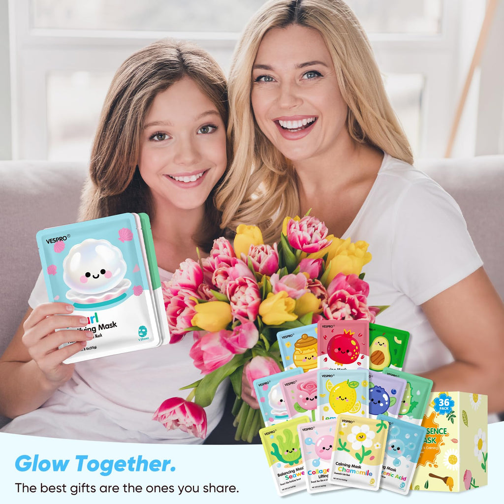 VESPRO 36 Pack Skincare Masks – Hydrating & Moisturizing Sheet Mask Bundle for All Skin Types