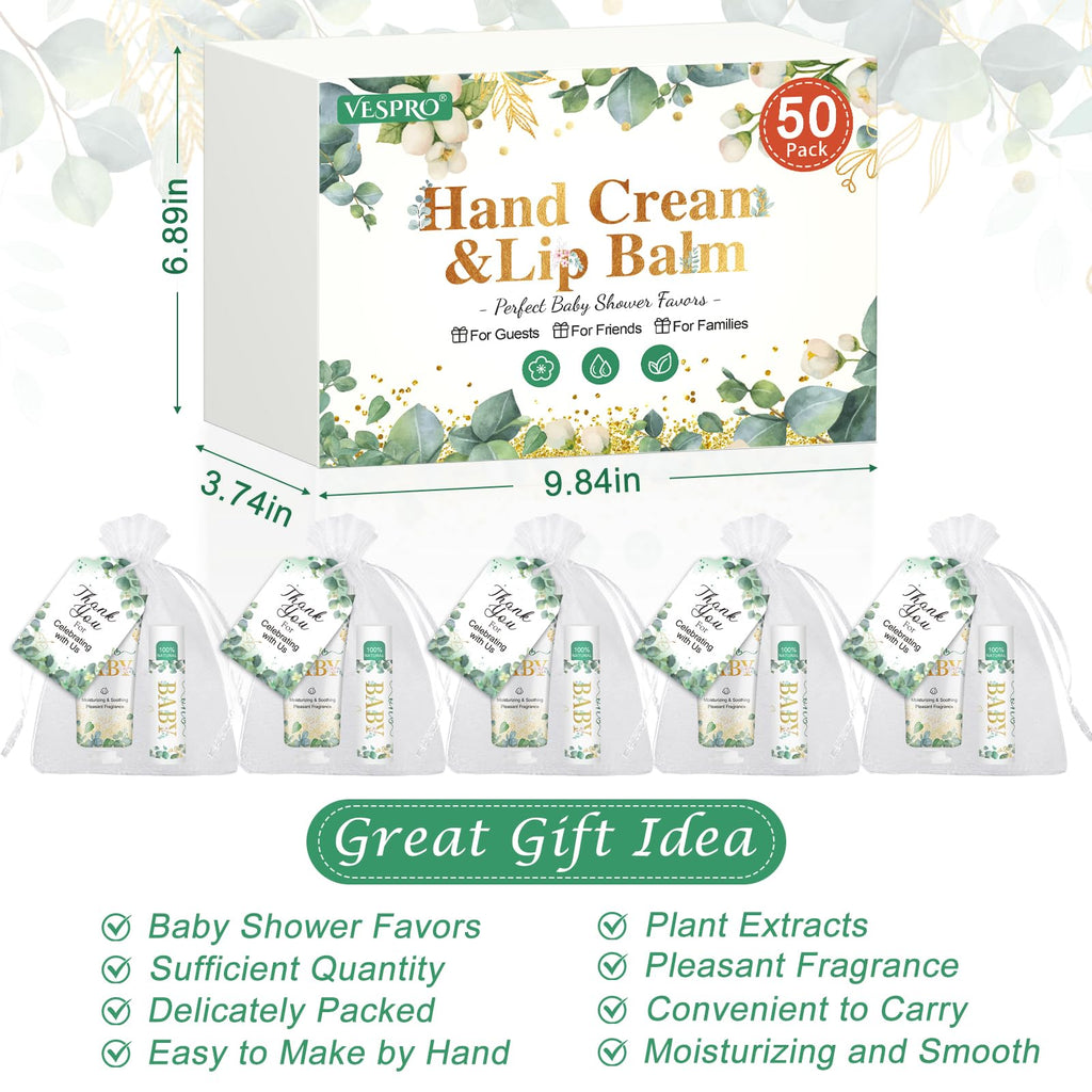 VESPRO 50 Pack Hand Cream & Lip Balm Gift Sets for Baby Showers and Bridal Showers