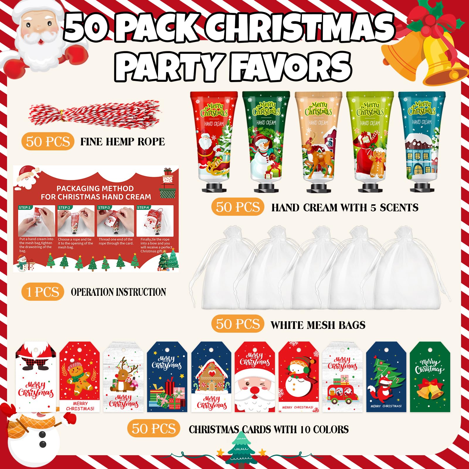VESPRO 50-Pack Christmas Hand Cream Gift Set for Women