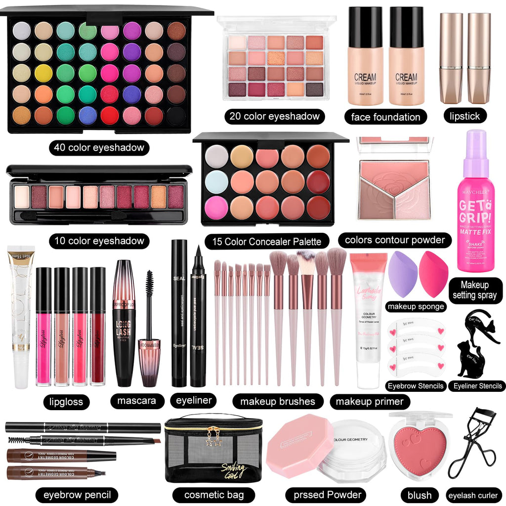 VESPRO All-In-One Makeup Kit – 40-Color Eyeshadow Palette, Foundations & Brushes | Gift Set for Women & Beginners