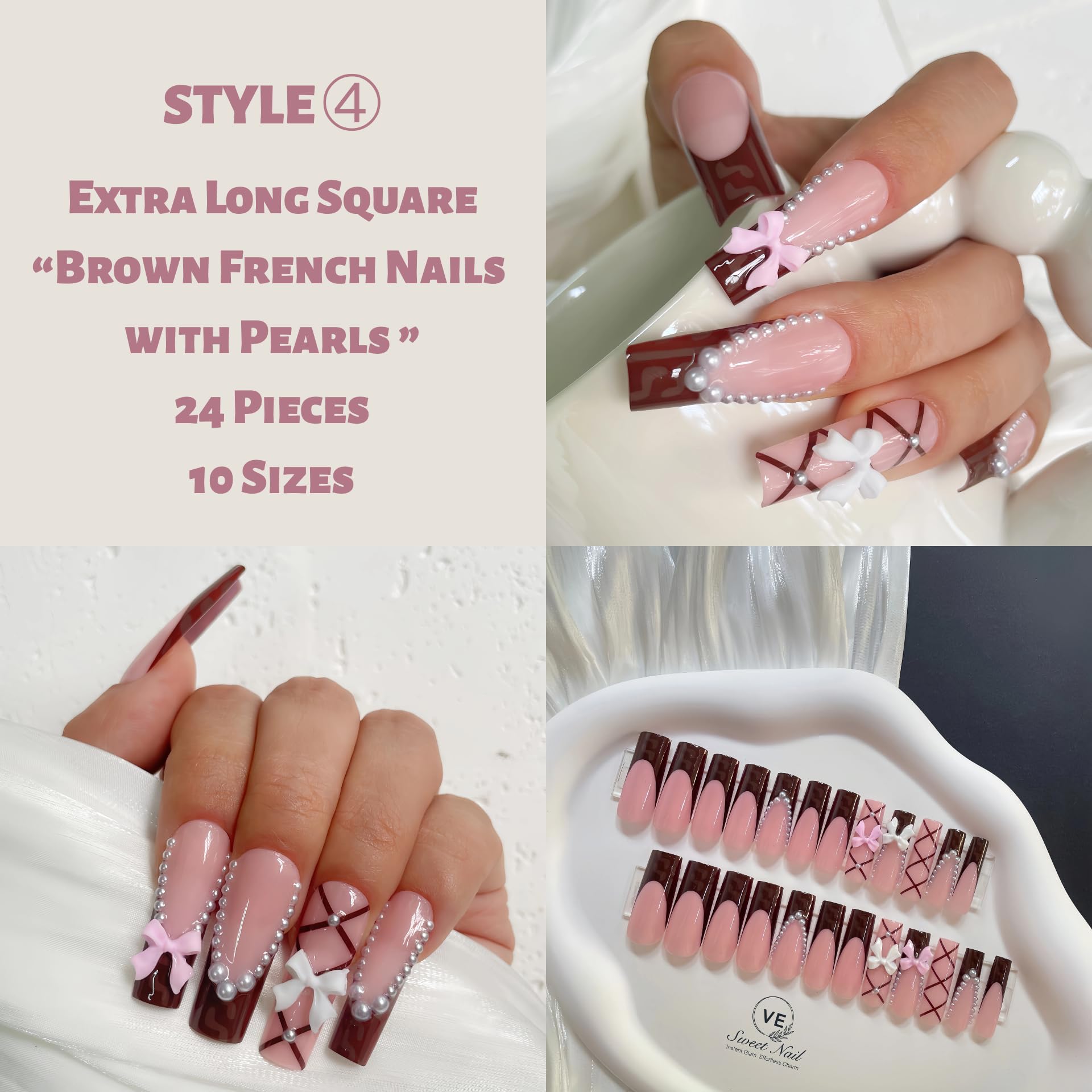 VESWEET Extra Long Square Press-On Nails – 4-Box 3D Design Set