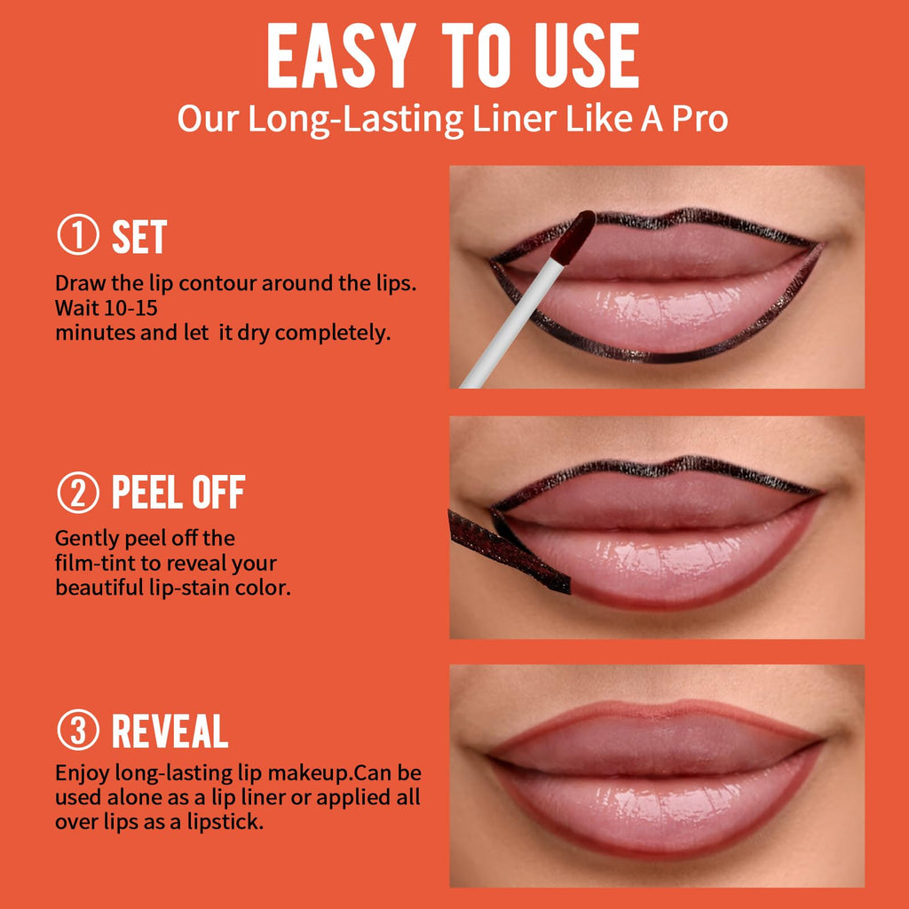 Vevivia Beauty 4pcs Lip Stain Peel Off – Long-Lasting Lip Liner Stain, Waterproof & 2-in-1 Matte (Cocoa, Rose, Nude, Mauve)