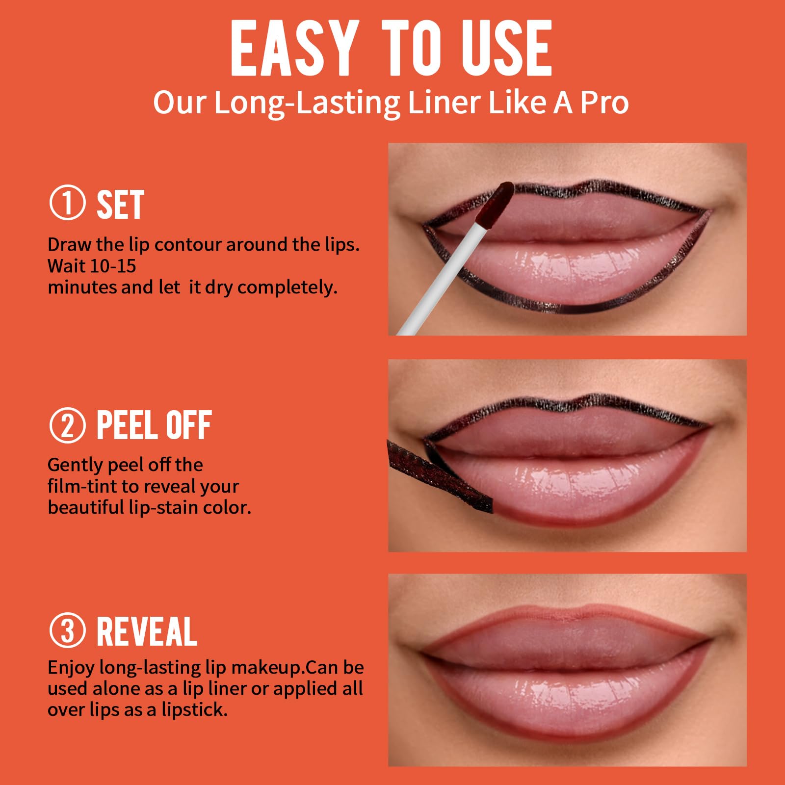 Vevivia Beauty 4pcs Lip Stain Peel Off – Long-Lasting Lip Liner Stain, Waterproof & 2-in-1 Matte (Cocoa, Rose, Nude, Mauve)