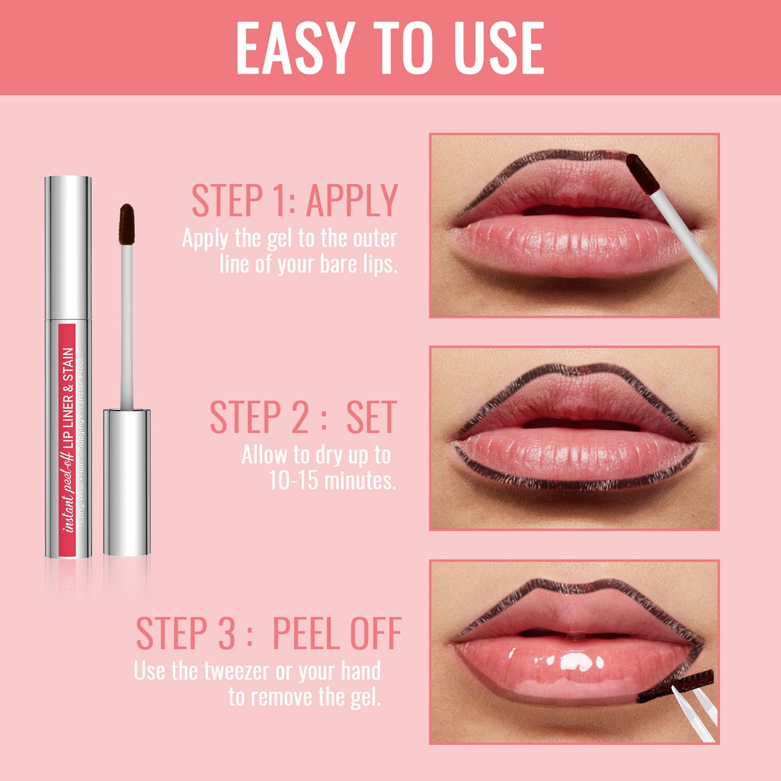 Vevivia Lighting Lip Liner Stain – Peel-Off, Long-Lasting Nude Pink