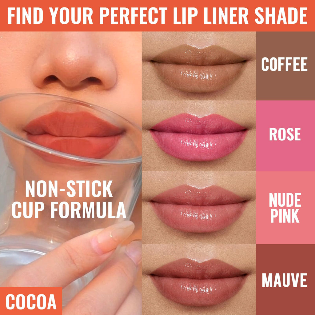 Vevivia Beauty 4pcs Lip Stain Peel Off – Long-Lasting Lip Liner Stain, Waterproof & 2-in-1 Matte (Cocoa, Rose, Nude, Mauve)