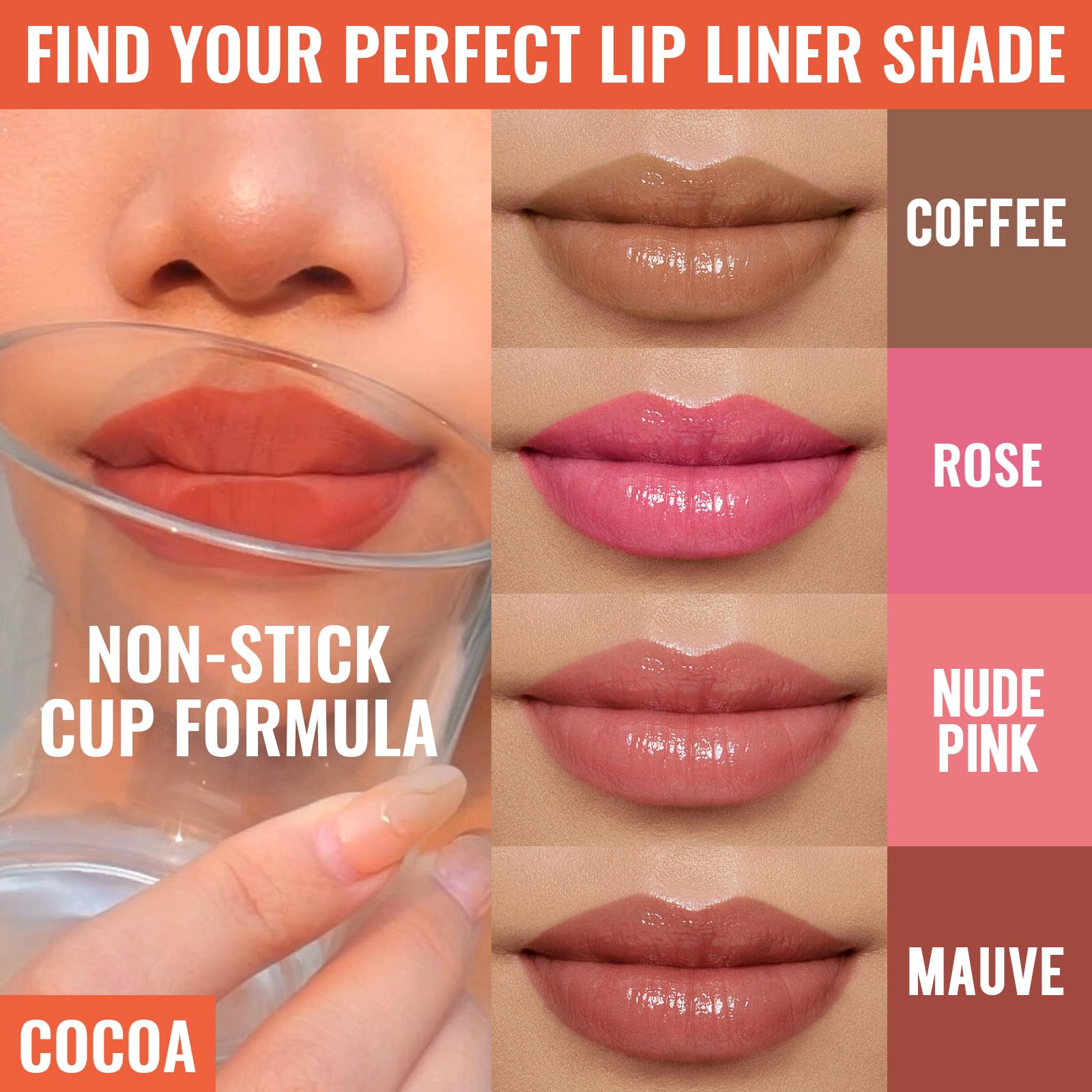 Vevivia Beauty 4pcs Lip Stain Peel Off – Long-Lasting Lip Liner Stain, Waterproof & 2-in-1 Matte (Cocoa, Rose, Nude, Mauve)