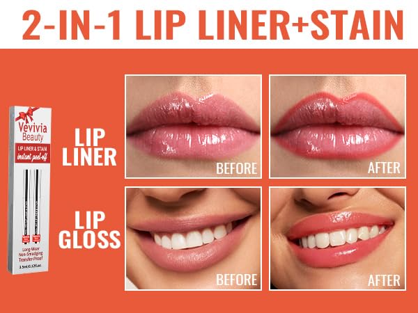 Vevivia Beauty 4pcs Lip Stain Peel Off – Long-Lasting Lip Liner Stain, Waterproof & 2-in-1 Matte (Cocoa, Rose, Nude, Mauve)