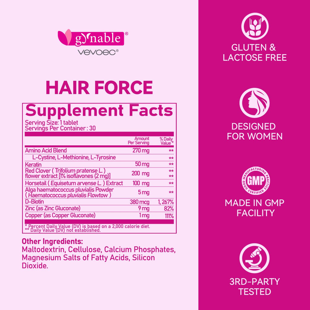 Vevoec Hair Growth Supplement for Women – DHT Blocker with Biotin & Red Clover, Gluten-Free, 1 Per Day