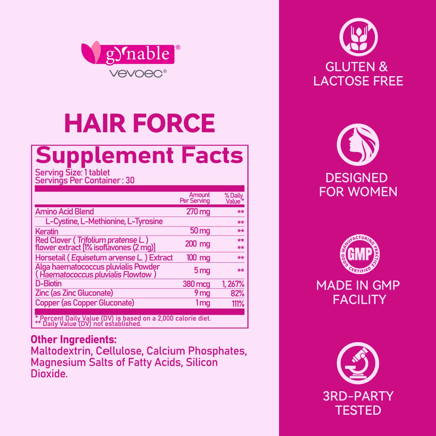 Vevoec Hair Growth Supplement for Women – DHT Blocker with Biotin & Red Clover, Gluten-Free, 1 Per Day