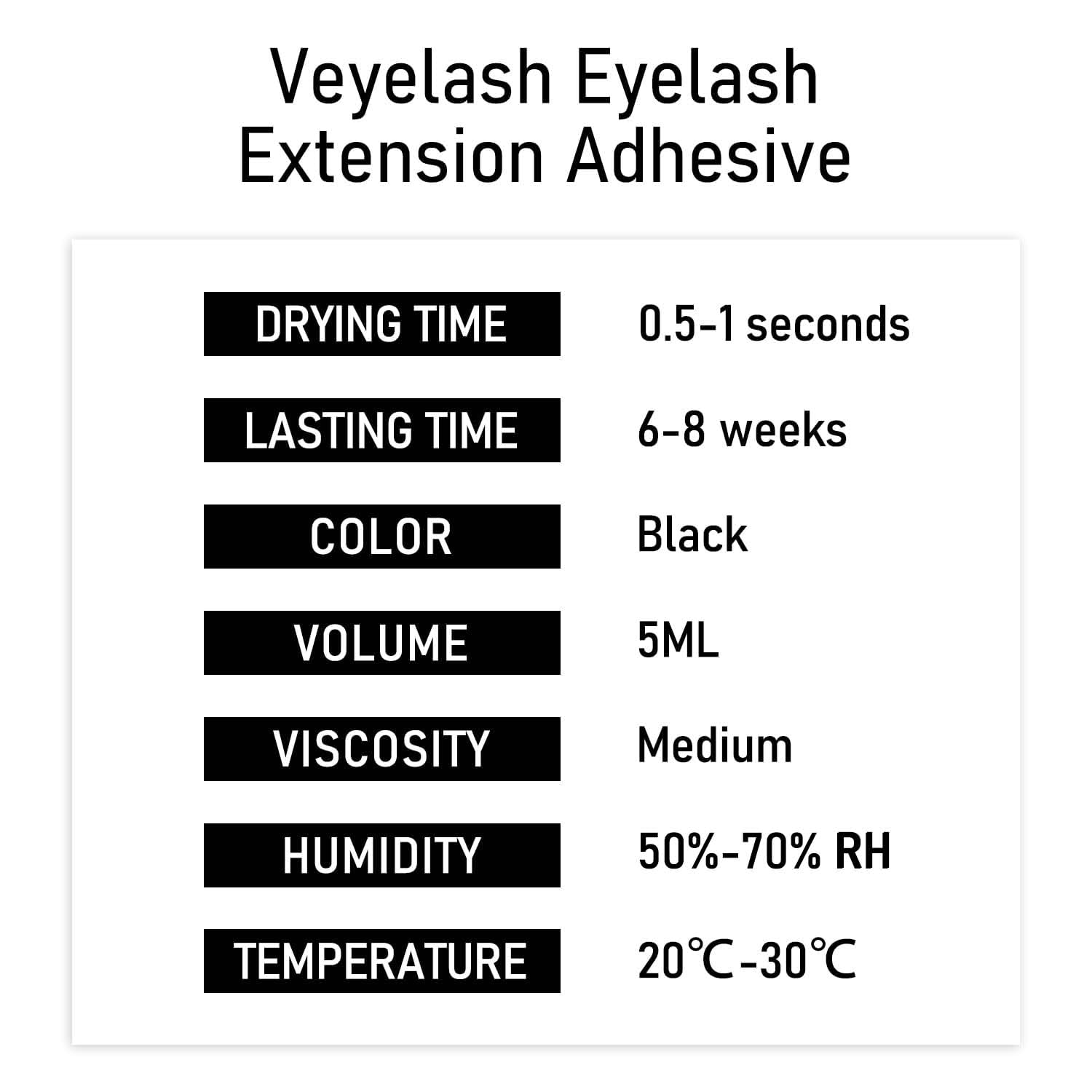 VEYES INC Eyelash Extension Glue – Extra Strong Black 5ml, 1s Dry Time, Up to 8 Weeks Hold