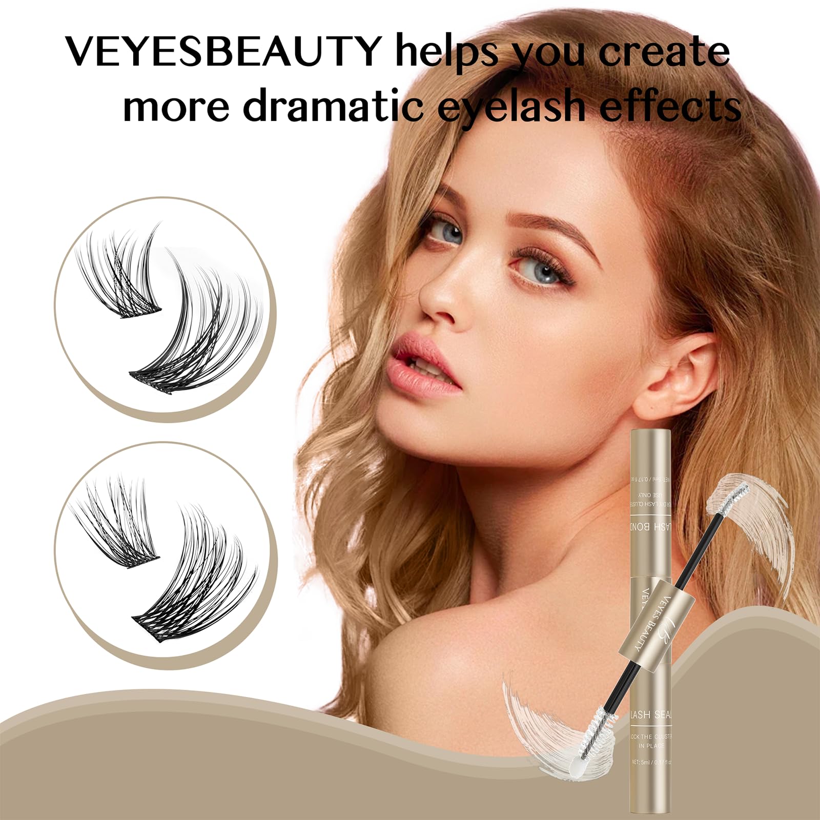 VEYESBEAUTY Lash Bond and Seal 2-in-1 Waterproof Glue for DIY Lash Extensions | 5ml + 5ml White Bond