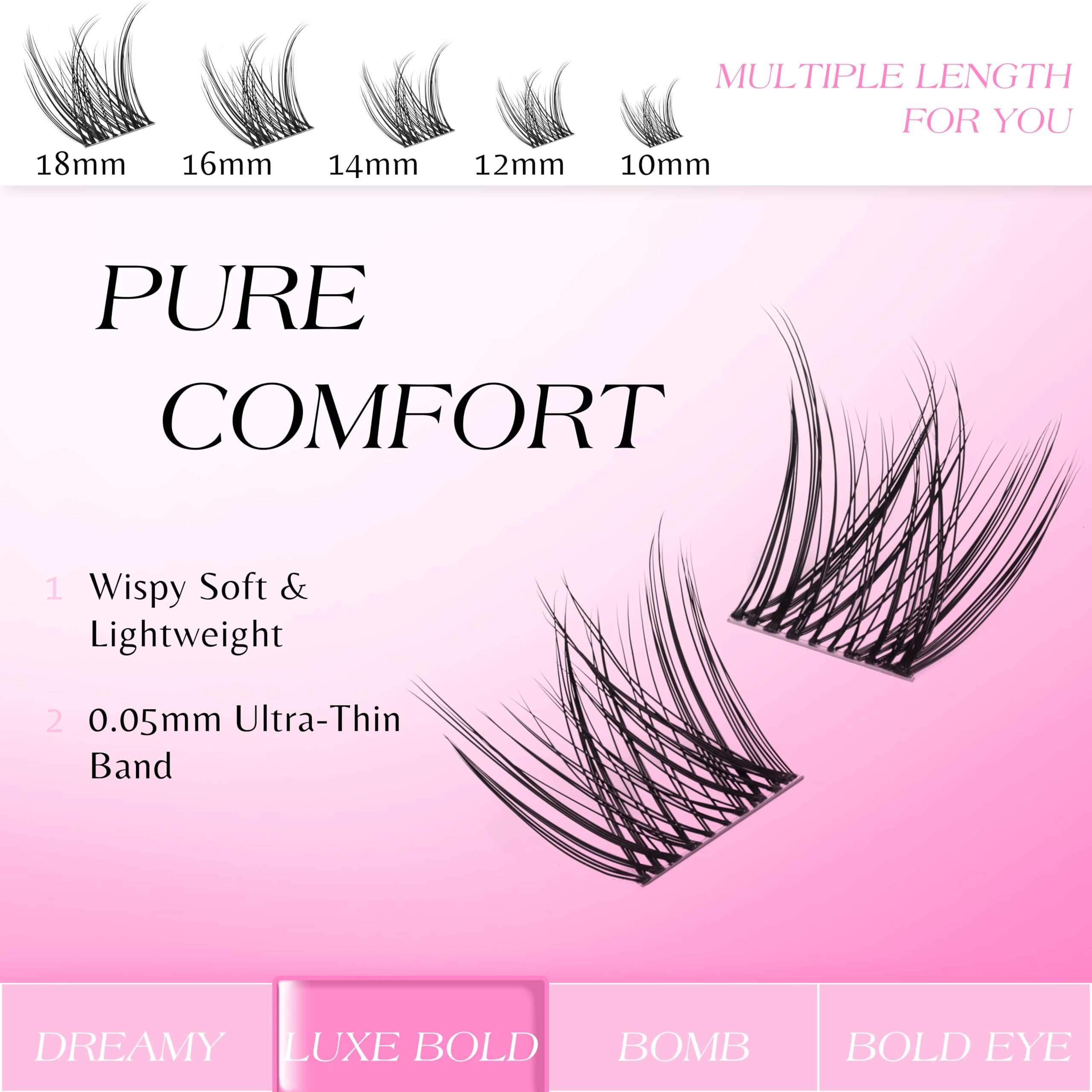 VEYESBEAUTY Lash Clusters DIY Eyelash Extensions – Newbie Five-Second Series, LuxeBold 10mm, Single Length