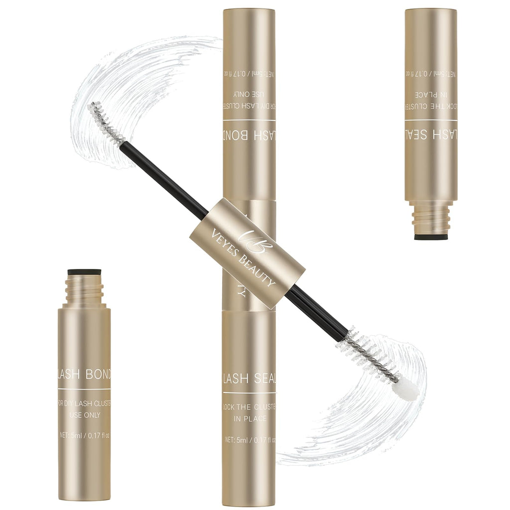 VEYESBEAUTY Lash Bond and Seal 2-in-1 Waterproof Glue for DIY Lash Extensions | 5ml + 5ml White Bond