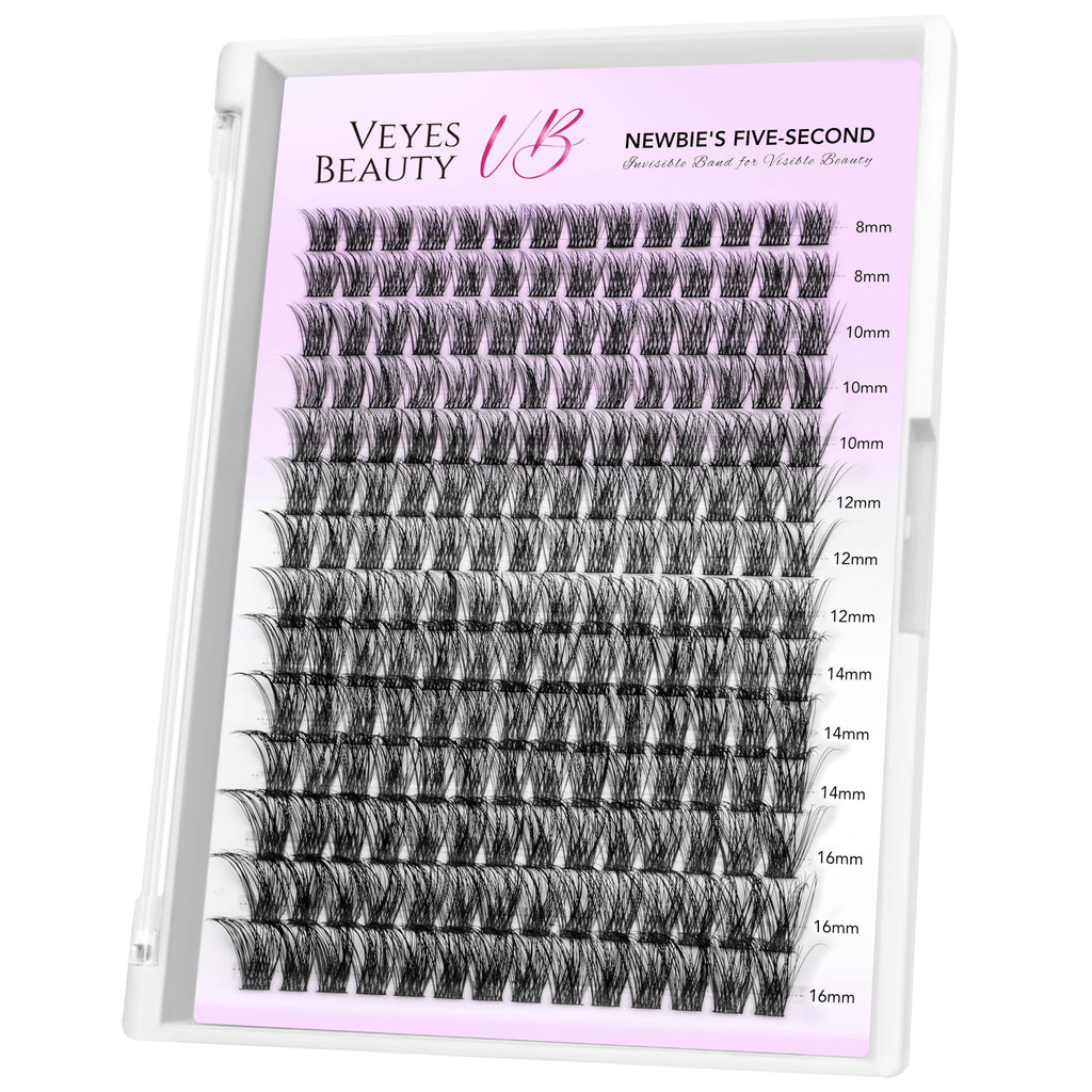 VEYESBEAUTY Lash Clusters – DIY False Eyelashes, Thin Invisible Band, Newbie Five-Second Series Wispy Tray (Boldeye 8–16mm Mixed Length)