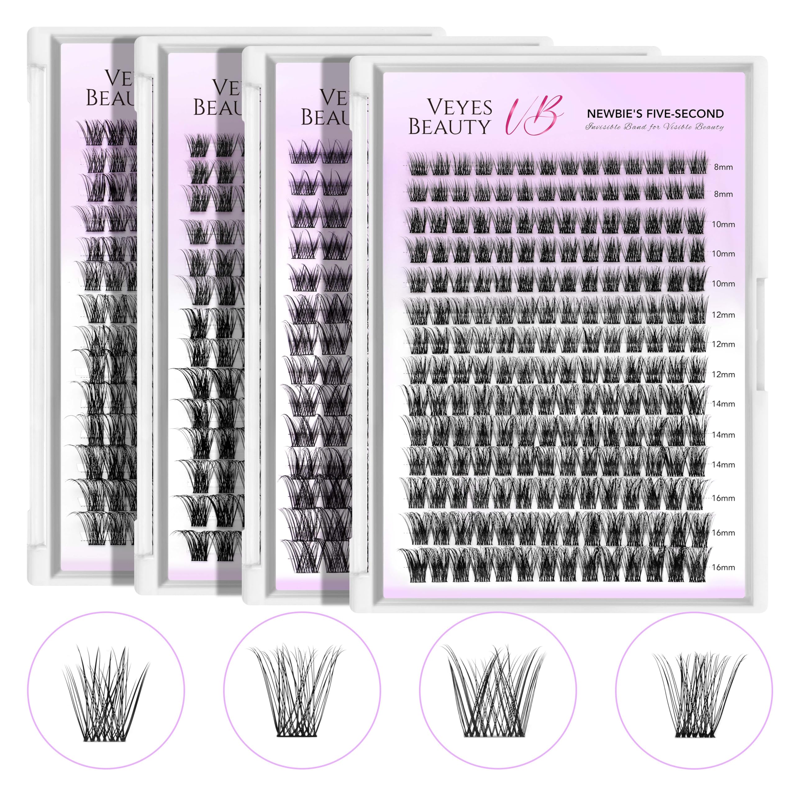 VEYESBEAUTY Lash Clusters – DIY False Eyelashes, Thin Invisible Band, Newbie Five-Second Series Wispy Tray (Boldeye 8–16mm Mixed Length)