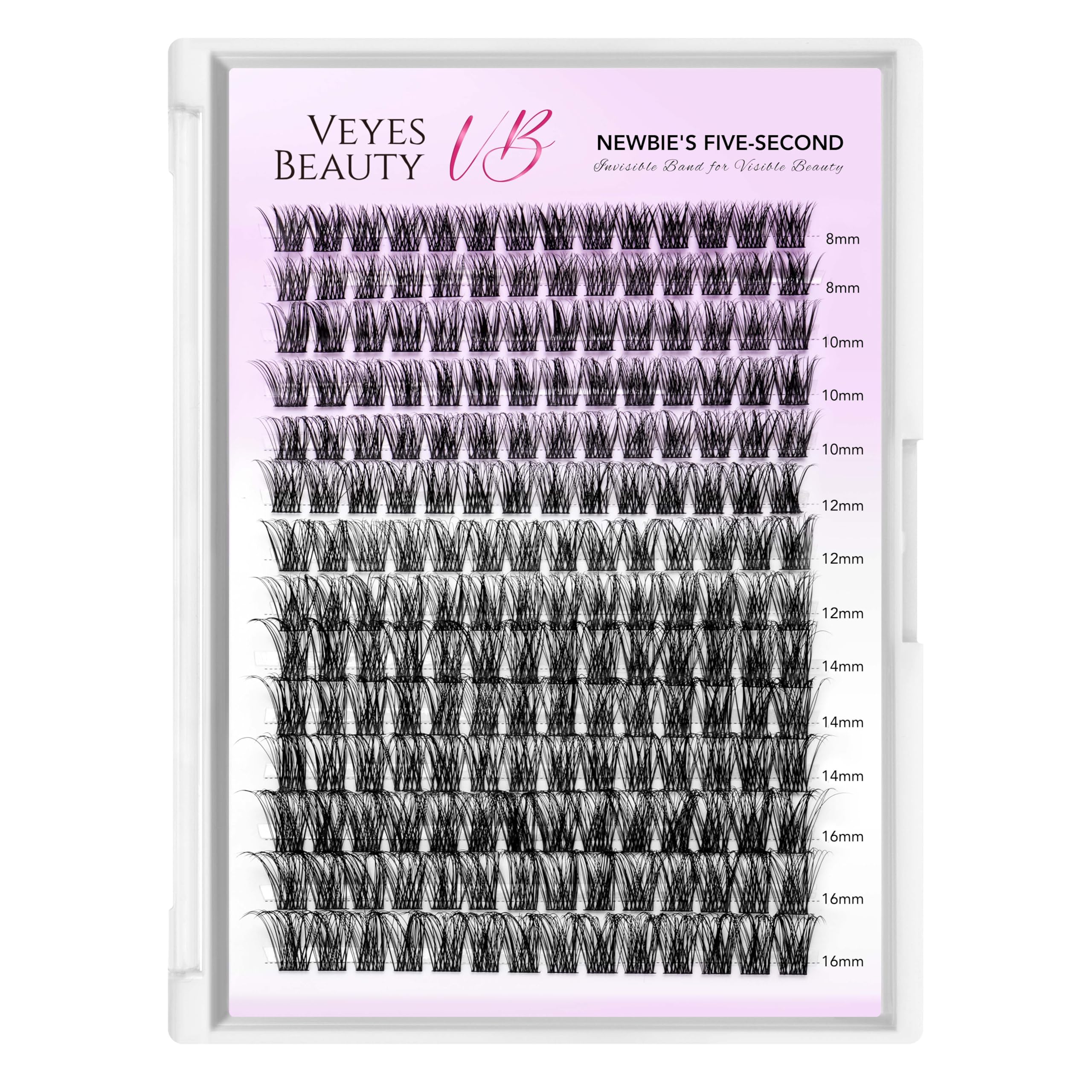 VEYESBEAUTY Lash Clusters – DIY False Eyelashes, Thin Invisible Band, Newbie Five-Second Series Wispy Tray (Boldeye 8–16mm Mixed Length)