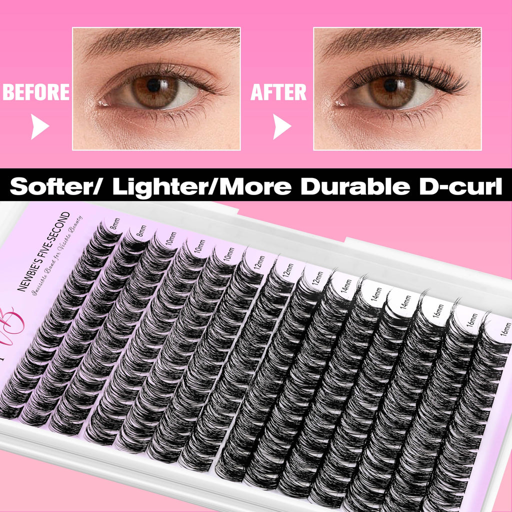 VEYESBEAUTY Lash Clusters – DIY False Eyelashes, Thin Invisible Band, Newbie Five-Second Series Wispy Tray (Boldeye 8–16mm Mixed Length)