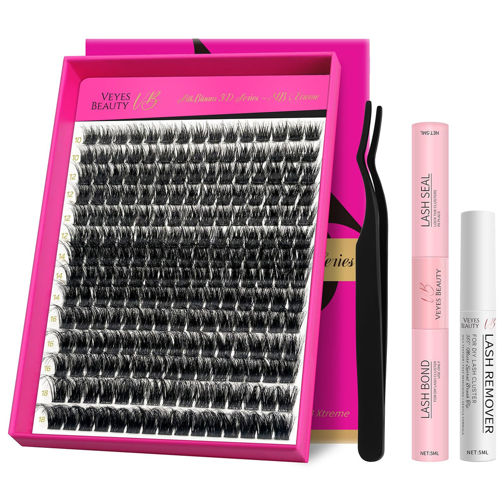 VEYESBEAUTY Lash Clusters Kit – 3D Fluffy Volume Lashes 10-18mm with Bond, Seal, Remover, Applicator