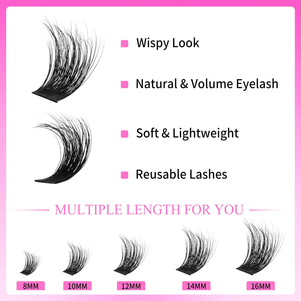 VEYESBEAUTY Lash Clusters Kit – 3D Fluffy Volume Lashes 10-18mm with Bond, Seal, Remover, Applicator