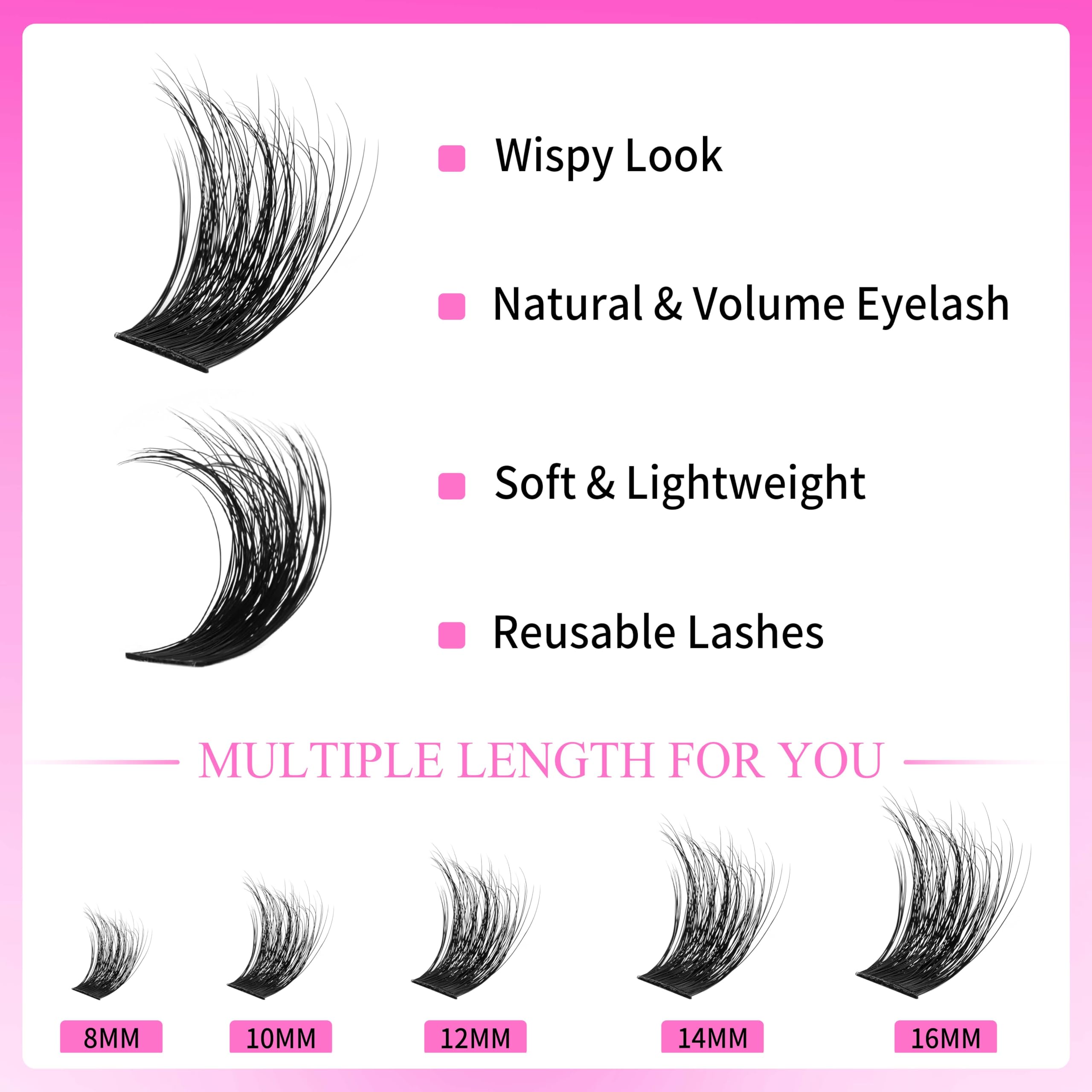 VEYESBEAUTY Lash Clusters Kit – 3D Fluffy Volume Lashes 10-18mm with Bond, Seal, Remover, Applicator
