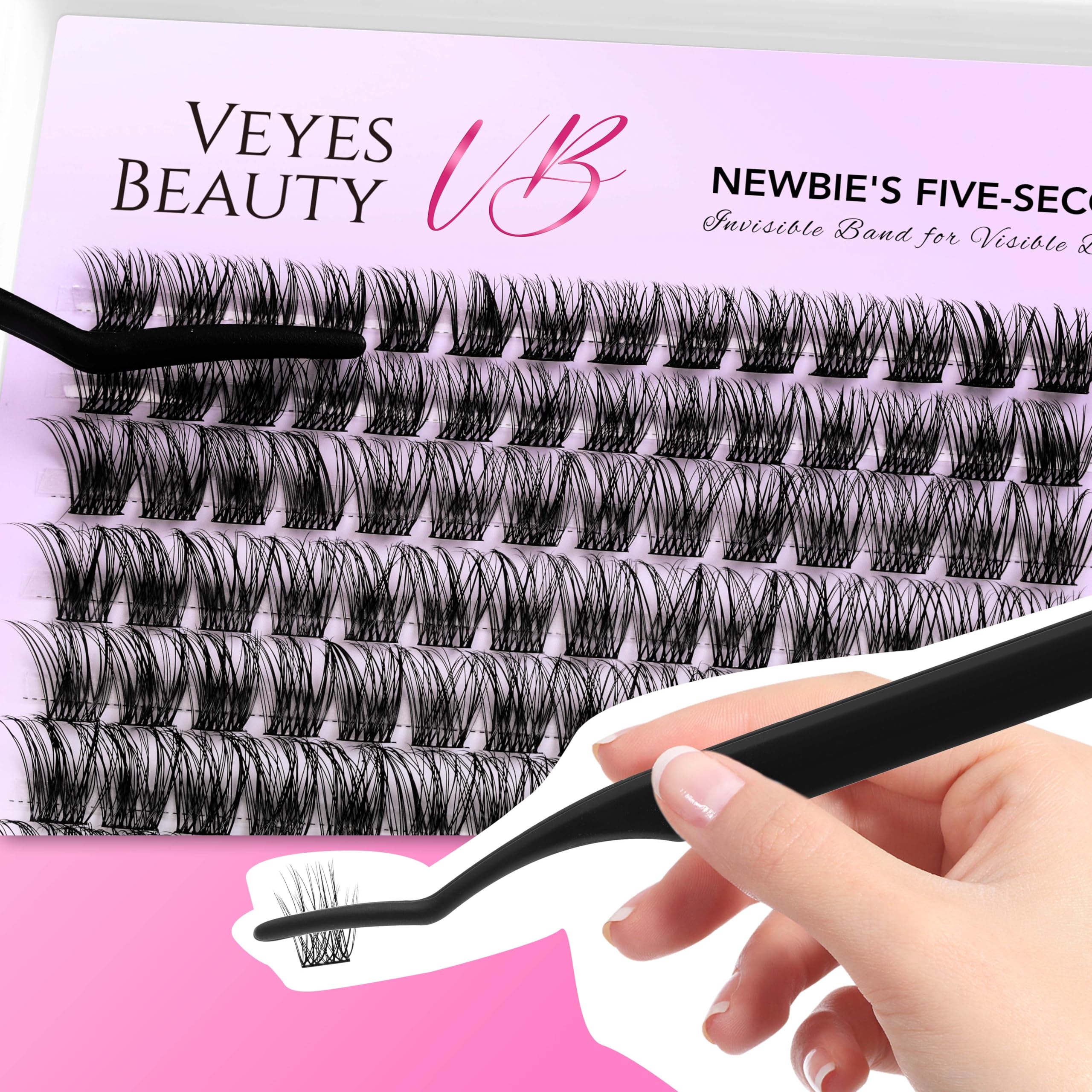 VEYESBEAUTY Lash Clusters – DIY False Eyelashes, Thin Invisible Band, Newbie Five-Second Series Wispy Tray (Boldeye 8–16mm Mixed Length)