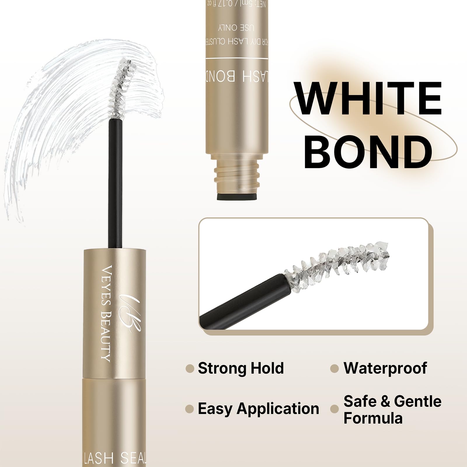 VEYESBEAUTY Lash Bond and Seal 2-in-1 Waterproof Glue for DIY Lash Extensions | 5ml + 5ml White Bond