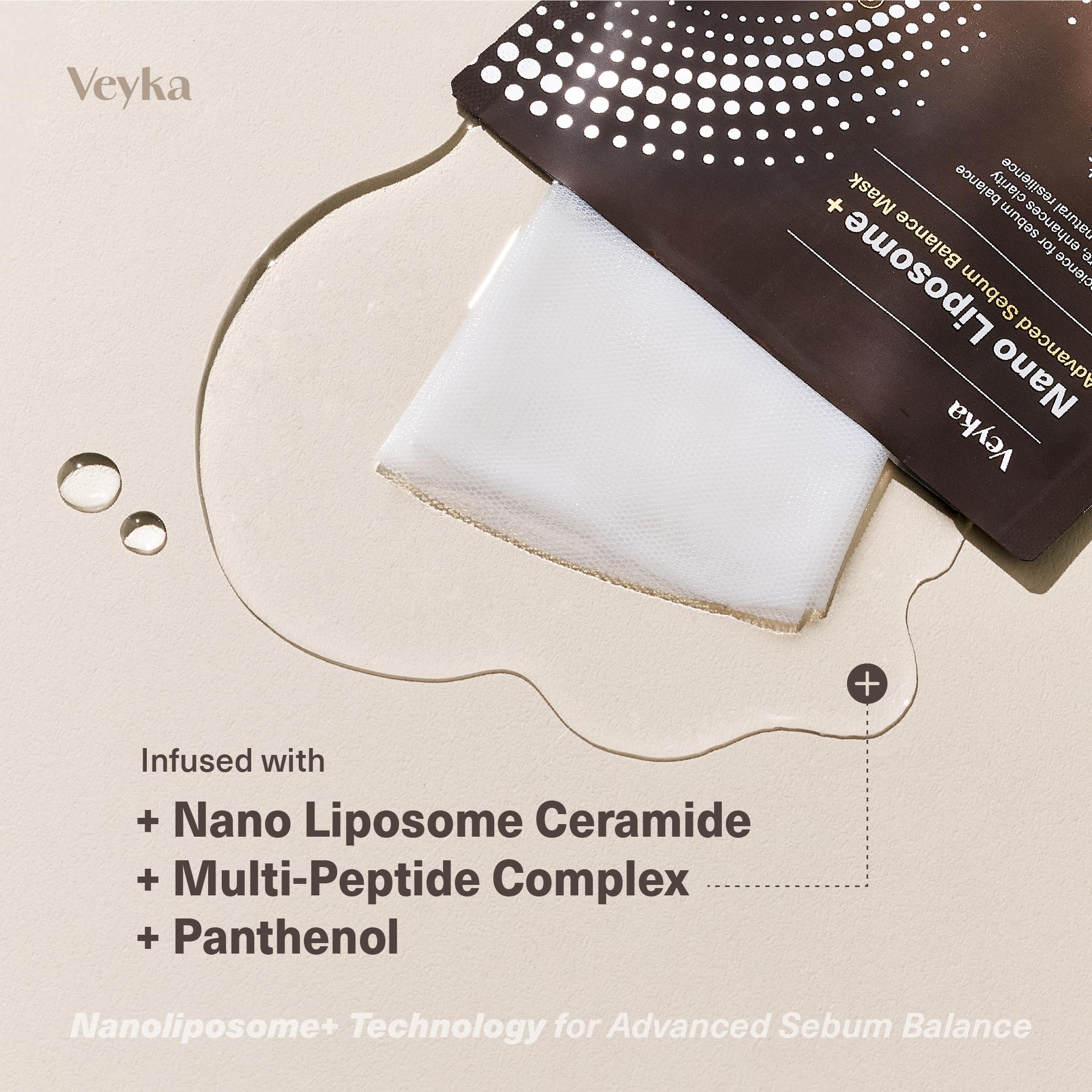 Veyka Nano Liposome + Advanced Sebum Balance Mask – Ceramide, Cica, Multi-Peptide Sheet Mask (5 Sheets, 0.67 fl oz)