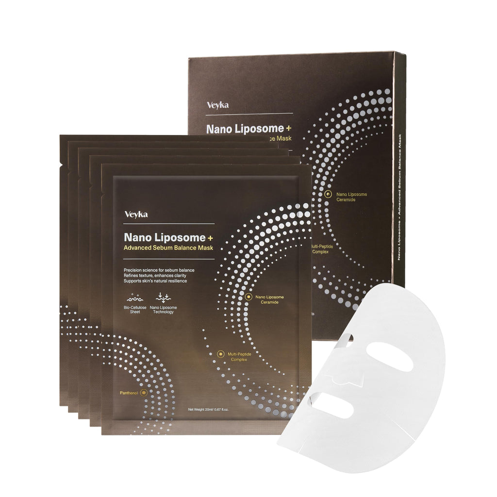 Veyka Nano Liposome + Advanced Sebum Balance Mask – Ceramide, Cica, Multi-Peptide Sheet Mask (5 Sheets, 0.67 fl oz)